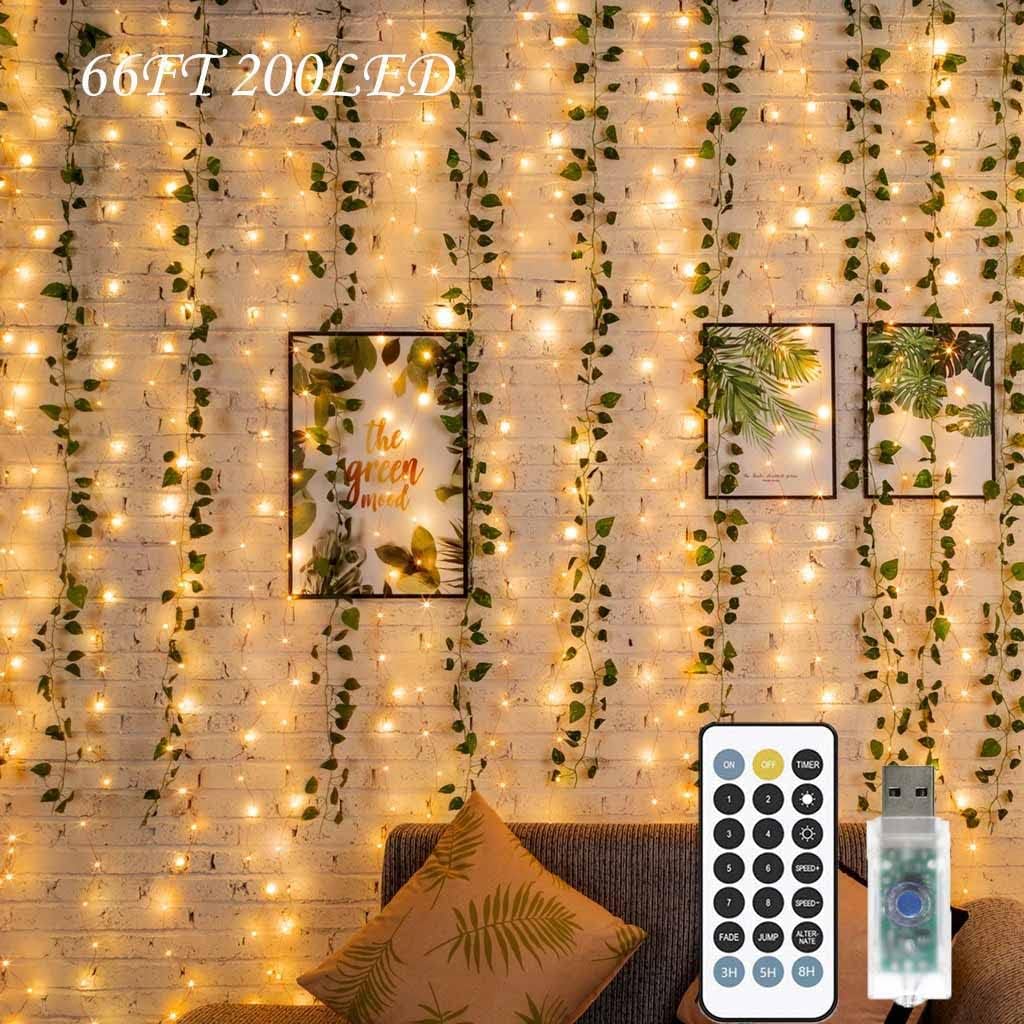 Detalle de FULEN 66ft 200LED USB String Lights, Warm White Copper Wire