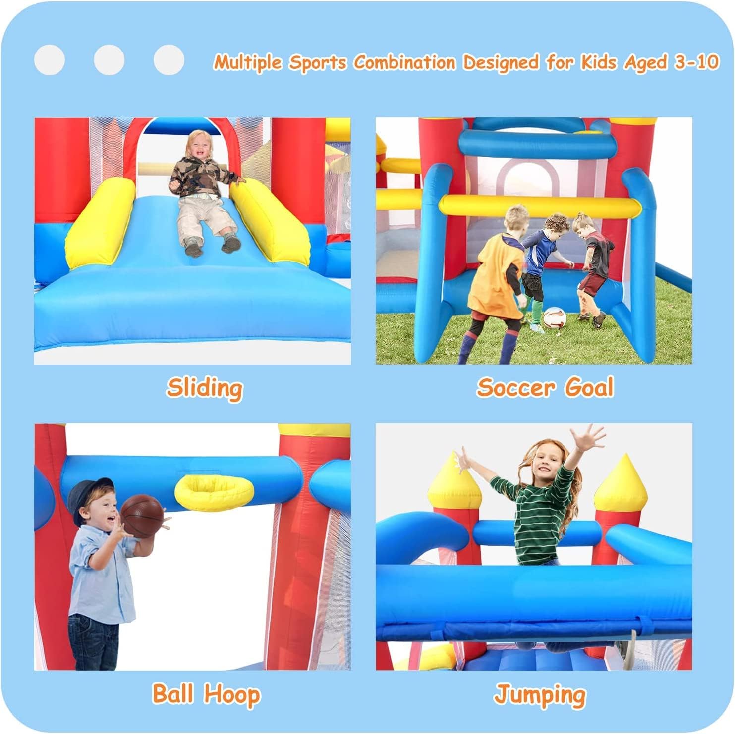 Detalle de Ballsea Bouncy Castle with Fan for Children aged 3–8, Indoor 312 x 272 x 200 cm