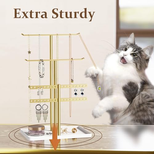 Detalle de Jewelry Stand Organizer by pickpiff — 32cm Tall 3-Tier Gold with White Tray