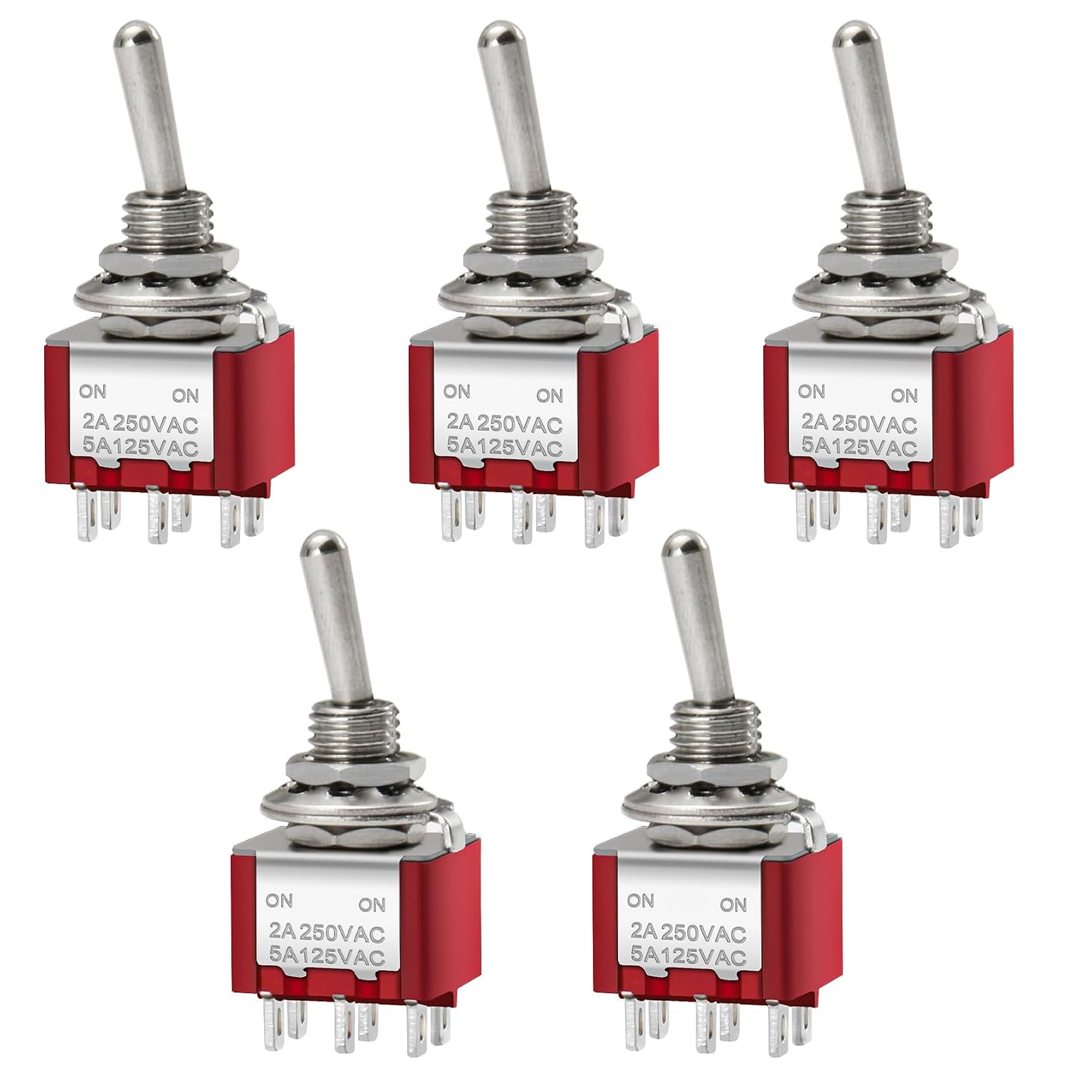 Detalle de Heschen MTS-202 ミニチュアトグルスイッチ 5個セット、DPDT・ON-ON・6端子