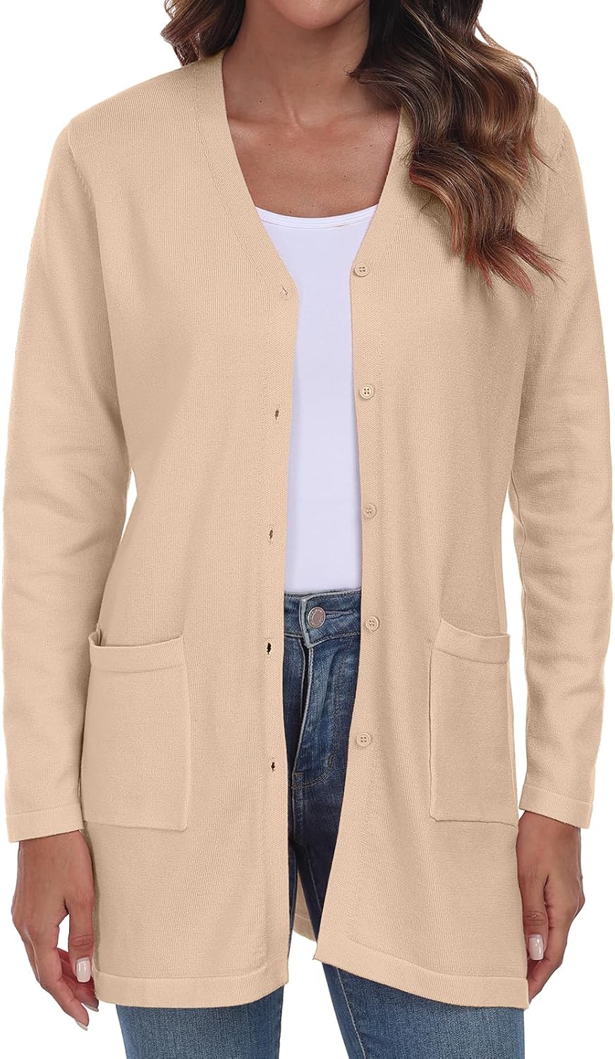 Thumbnail 1 de YUNDAI Women's Open Front Lightweight Cardigan with Pockets – UK Long Sleeve Knit