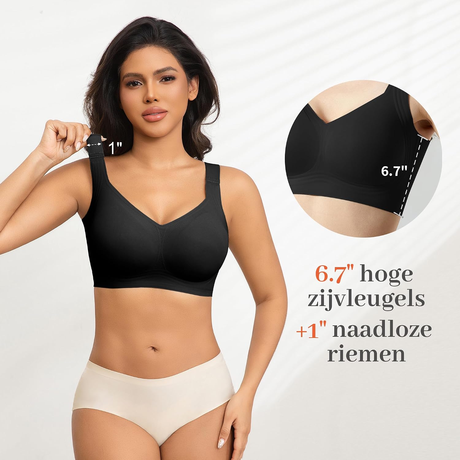 Detalle de Fittingirls draadloze push-up minimizer-bh als T-shirtbeha met volledige bedekking