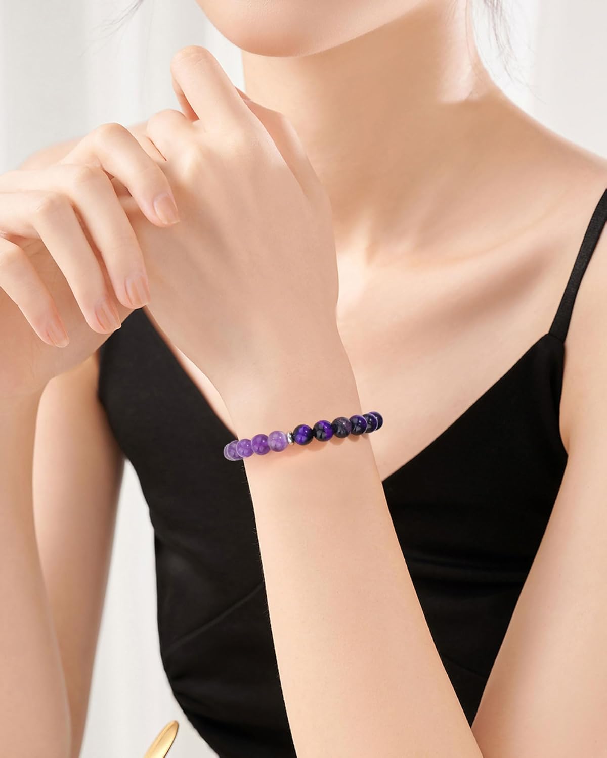 Thumbnail 3 de Seyaa Bracelet Améthyste – Cadeau marraine, mère ou amie, pierre naturelle et ajuste élastique