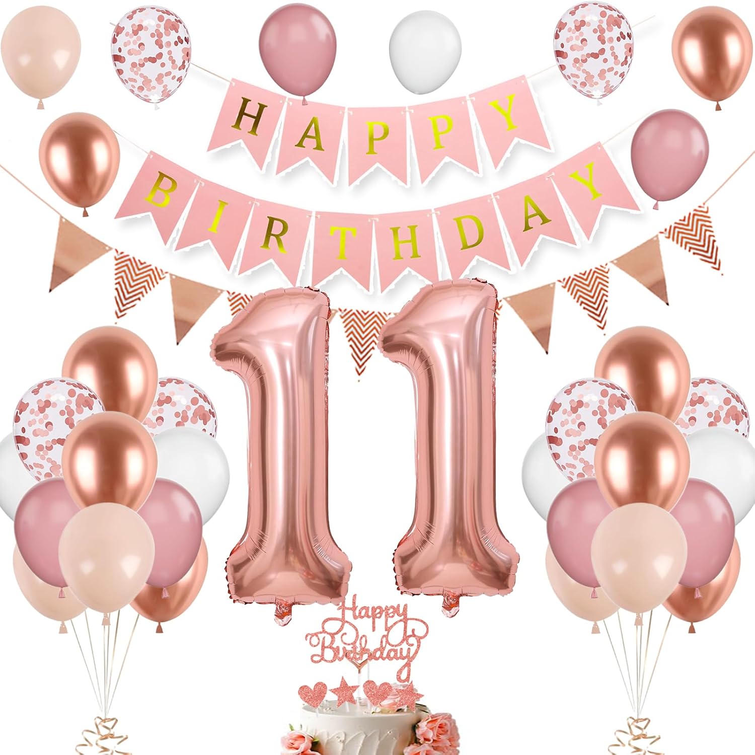 Detalle 2 de 12. Geburtstag Deko-Set Roségold mit Zahl 12 Luftballons und „Happy Birthday“-Banner (für Mädchen & Frauen)