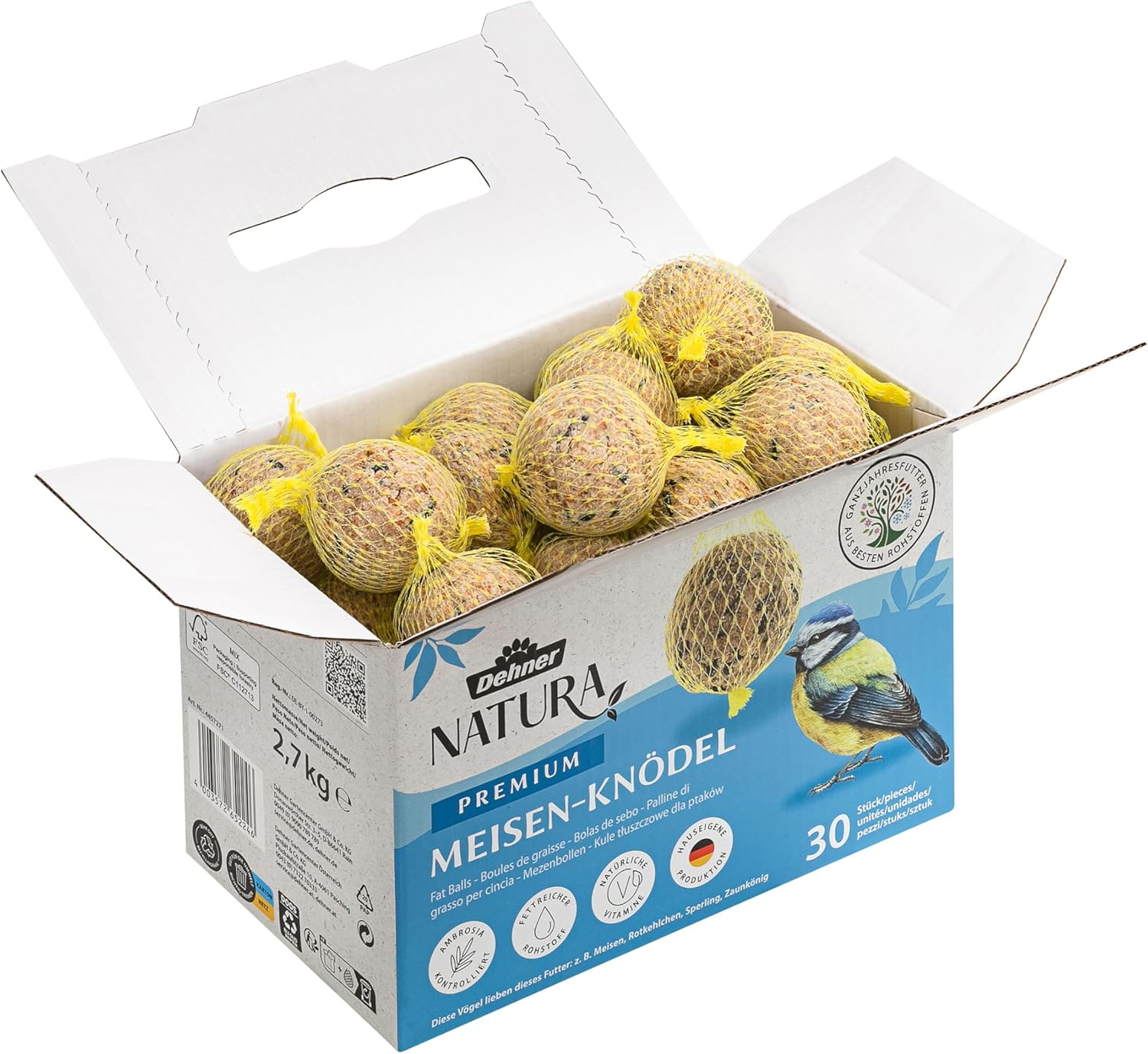 Detalle de Dehner Natura Premium Mangime per uccelli selvatici – palline da 90 g, confezione da 1, 2,7 kg totali