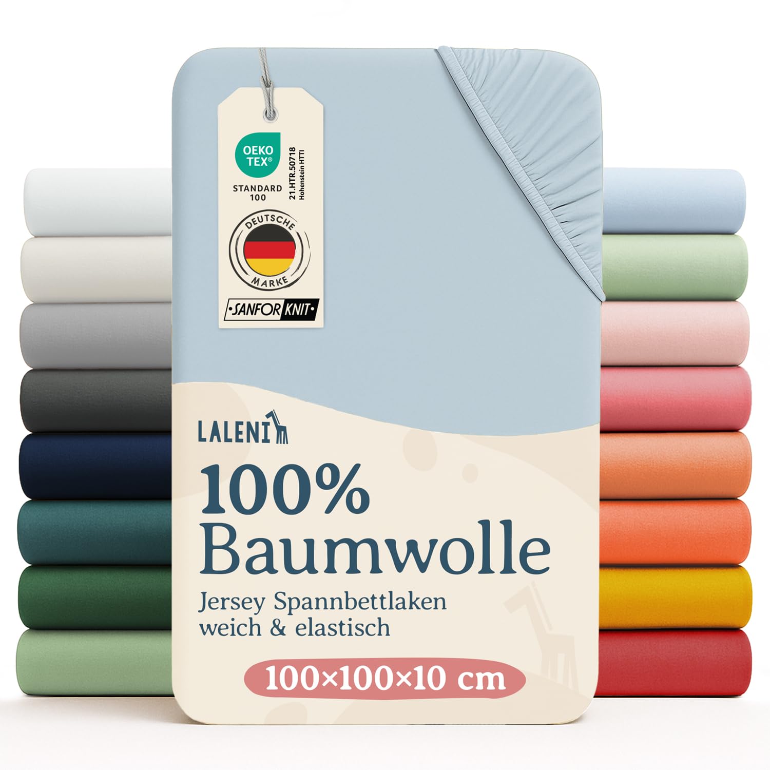 Detalle de Laleni Jersey Spannbettlaken (100×100 cm) für Baby-Beistellbett & Stubenwagen – 100% Baumwolle in Hellblau