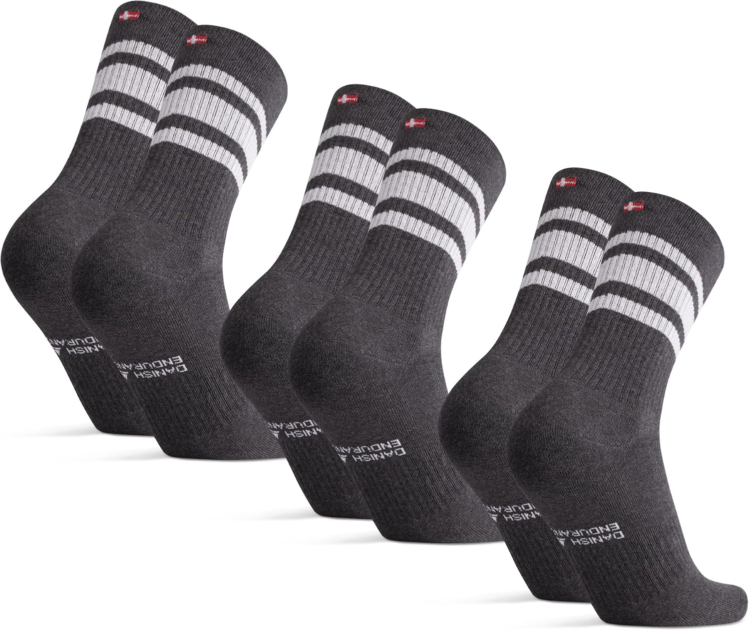 DANISH ENDURANCE Chaussettes de Tennis – Chaussettes Sport rayées en coton bio, rembourrées, lot 3 ou 6