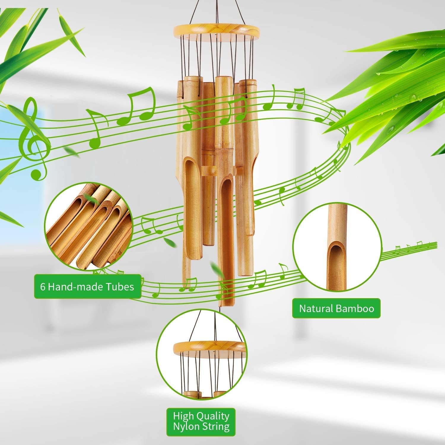Thumbnail 1 de Rdutuok Bamboo Wind Chimes Memorial Wood Wind Chime (Large, 32 inch) for Garden & Home Décor