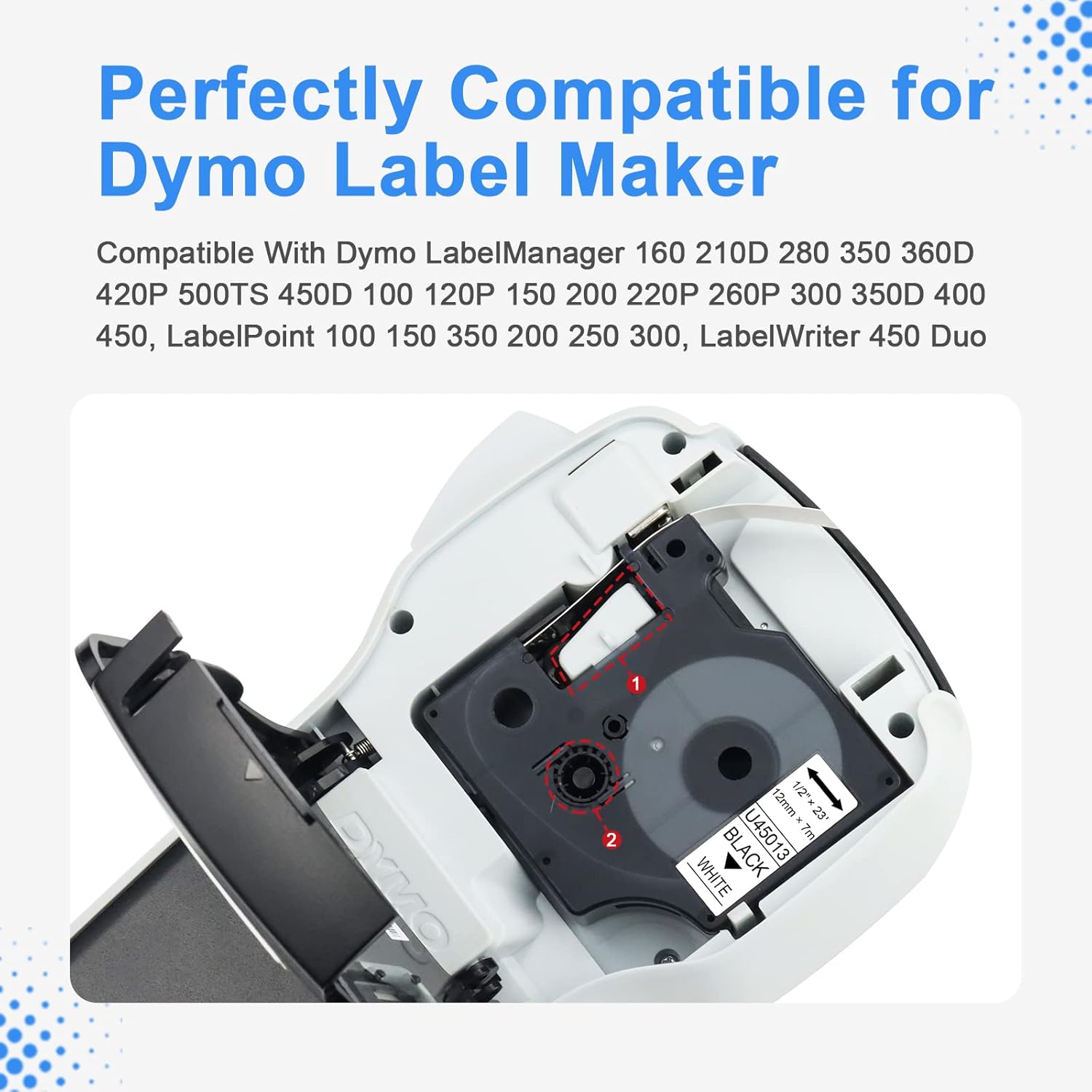 Thumbnail 2 de UniPlus Pack de 2 rubans Dymo D1 45013 noir sur blanc, 12 mm x 7 m (compatible LabelManager/LabelWriter)