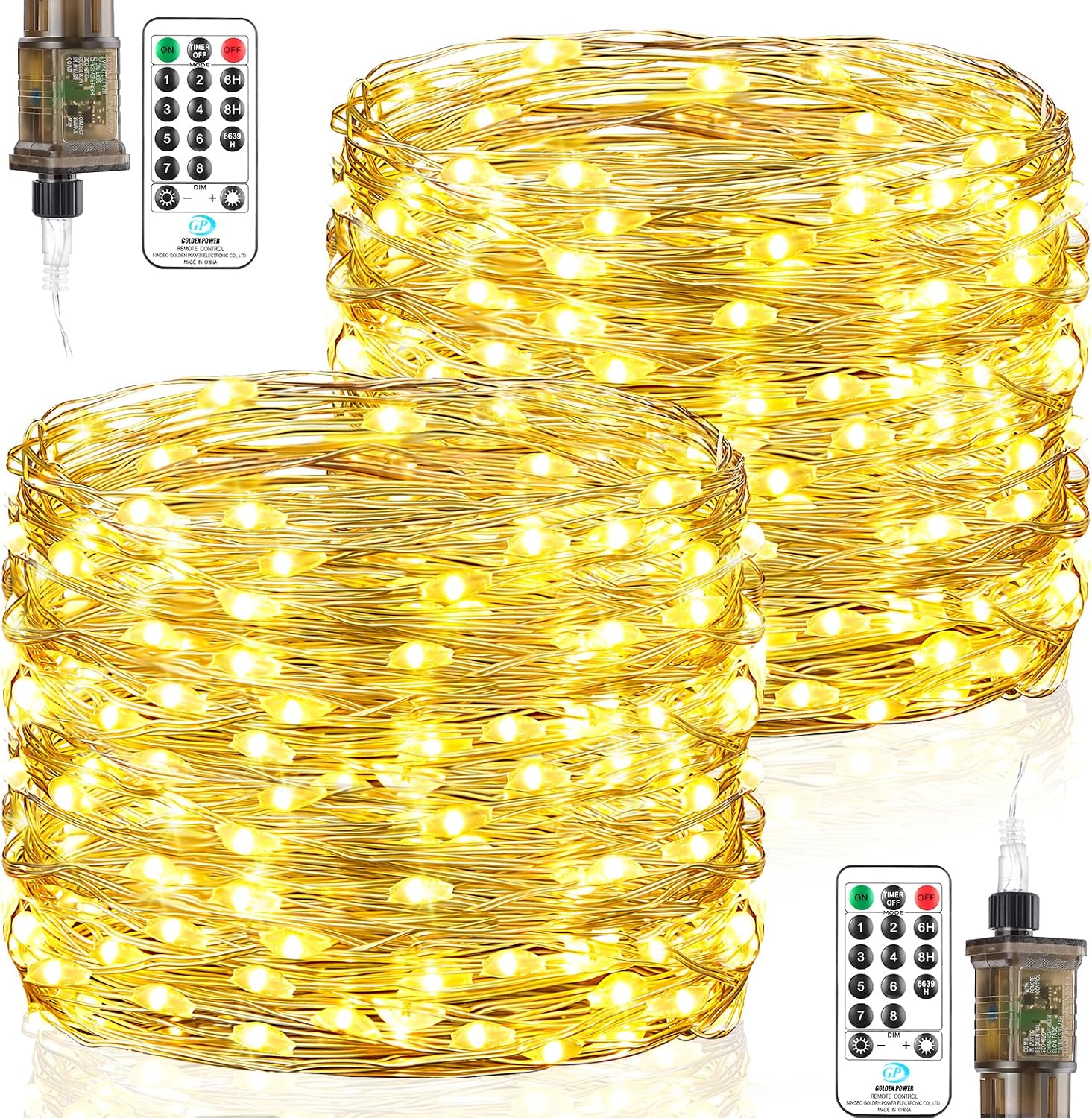 Detalle de Forepin 23 m LED-Lichterkette innen mit Stecker, 200 warmweiße LEDs, Timer & 8 Modi