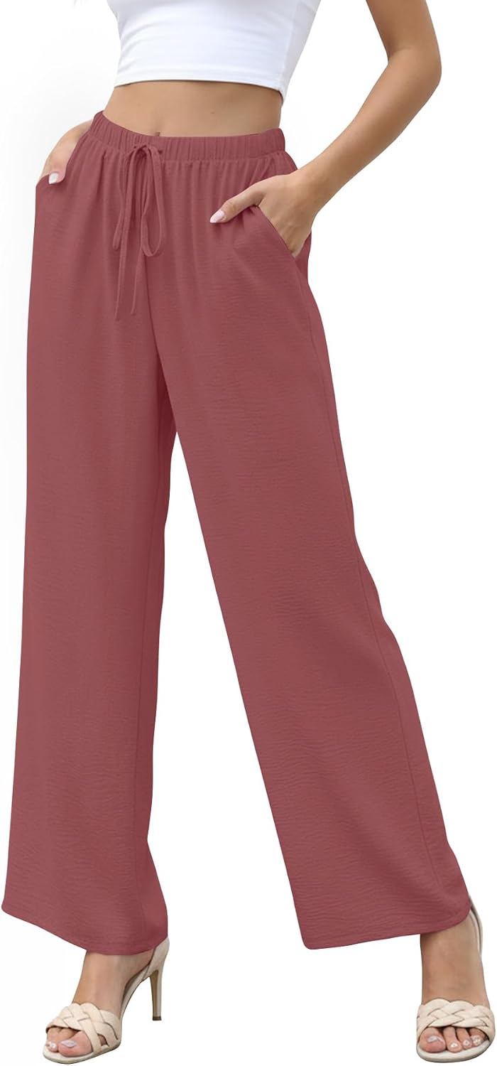 Detalle de YSYOKOW Women's Wide-Leg Pants in Crinkle-Textured Fabric