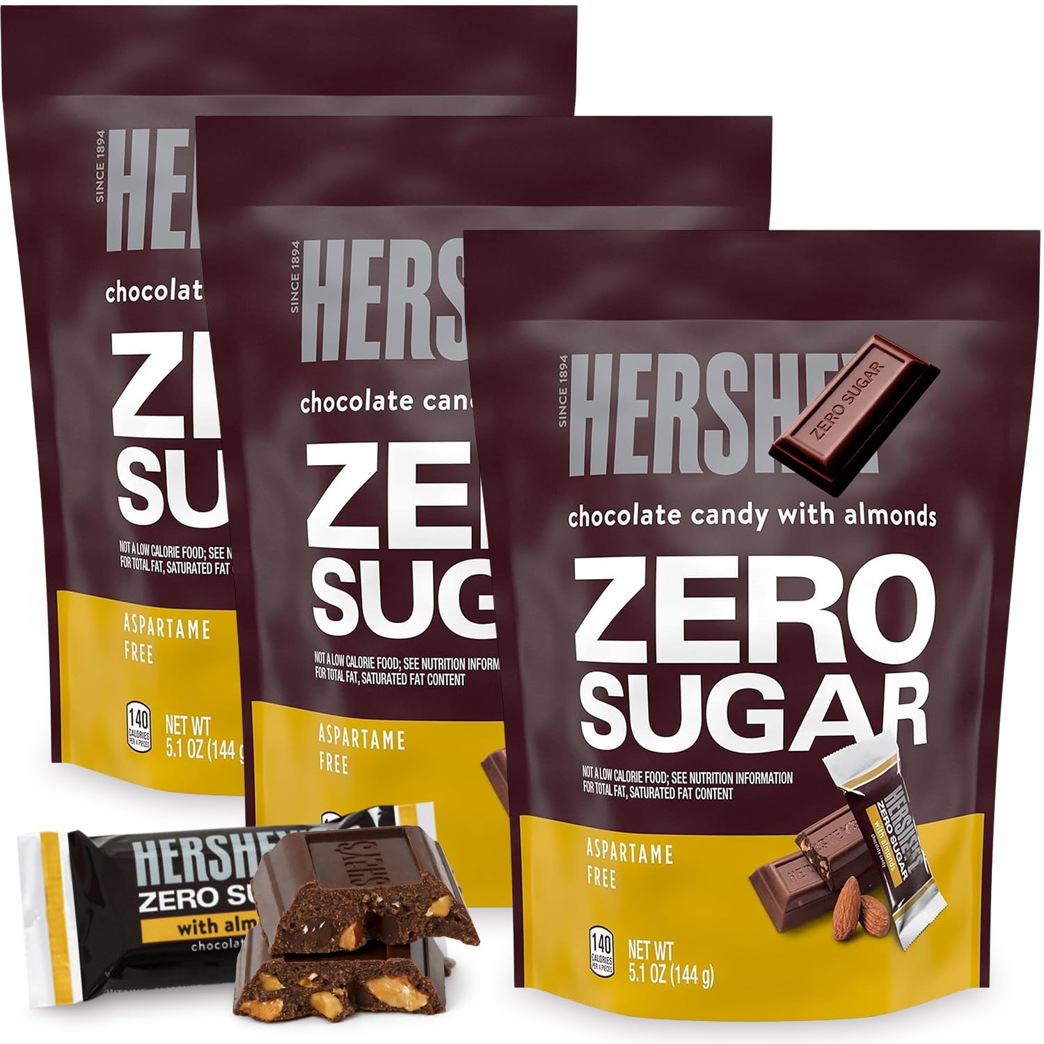 Detalle de SWEETSIDE CANDY CO. Zero Sugar Milk Chocolate Candy with Almonds, 3-Pack