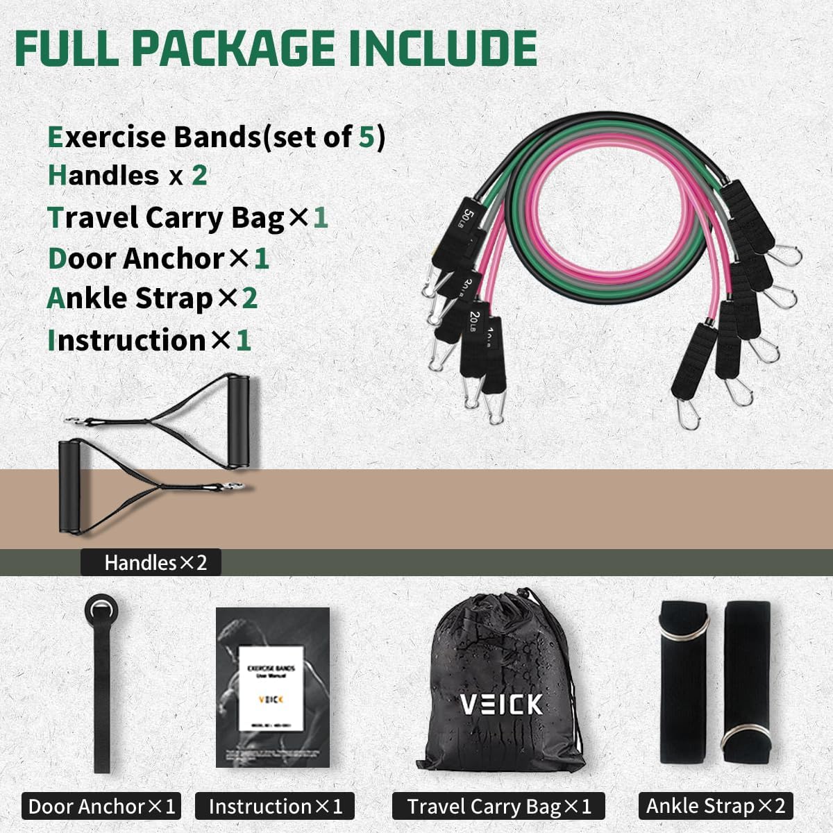 Thumbnail 1 de VEICK Resistance Bands 48-inch 50lb set
