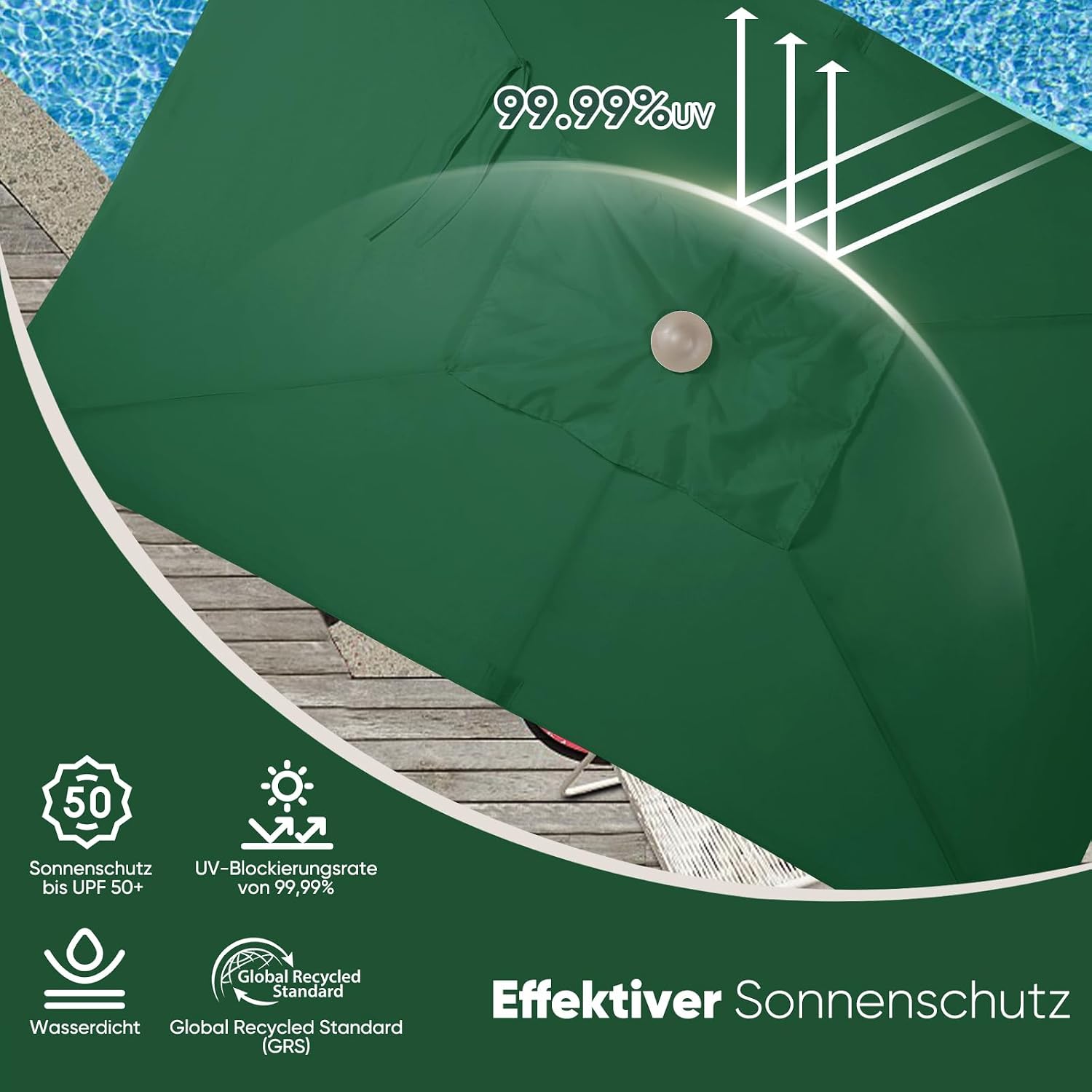 Thumbnail 5 de Sekey® Rechteck-Sonnenschirm 210 × 140 cm mit Aluminiumgestell, UV-Schutz 50+