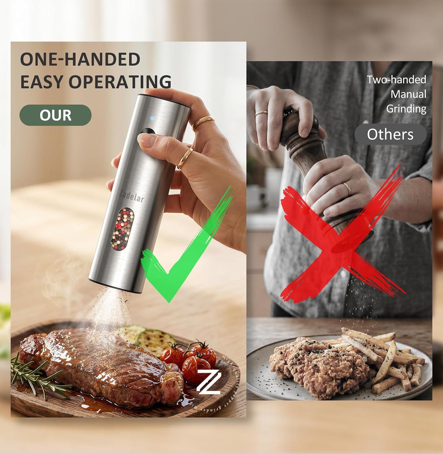 Thumbnail 4 de Zadelar Rechargeable Electric Salt and Pepper Grinder Set with USB-C Charging Dock