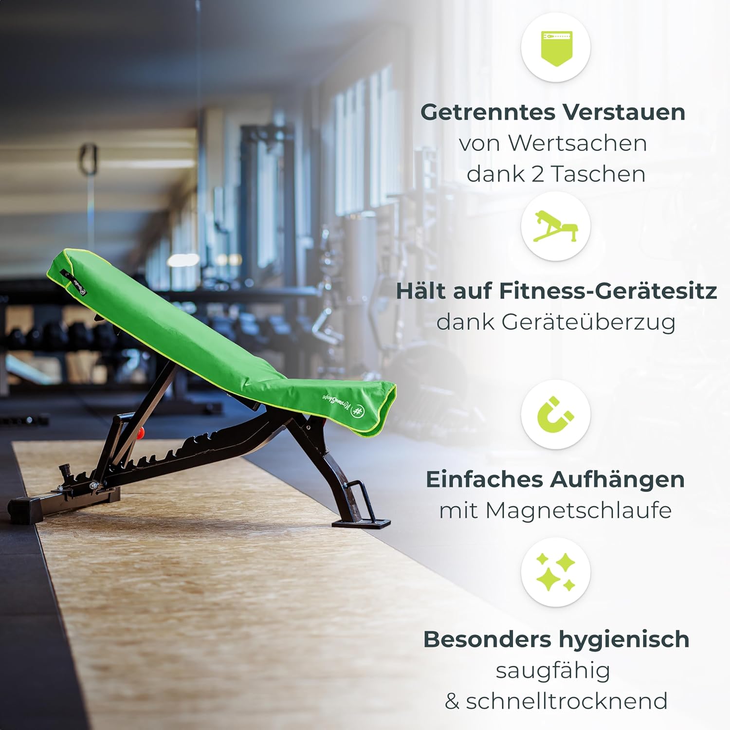 Thumbnail 5 de NirvanaShape Fitness-Handtuch – Mikrofaser, Magnet-Clip, 2-Fach-Vorratstasche, hygienisch & kompakt
