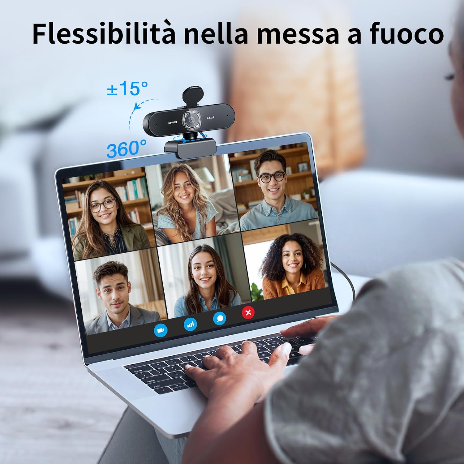 Detalle de EMEET Webcam NOVA 4K con 2 microfoni