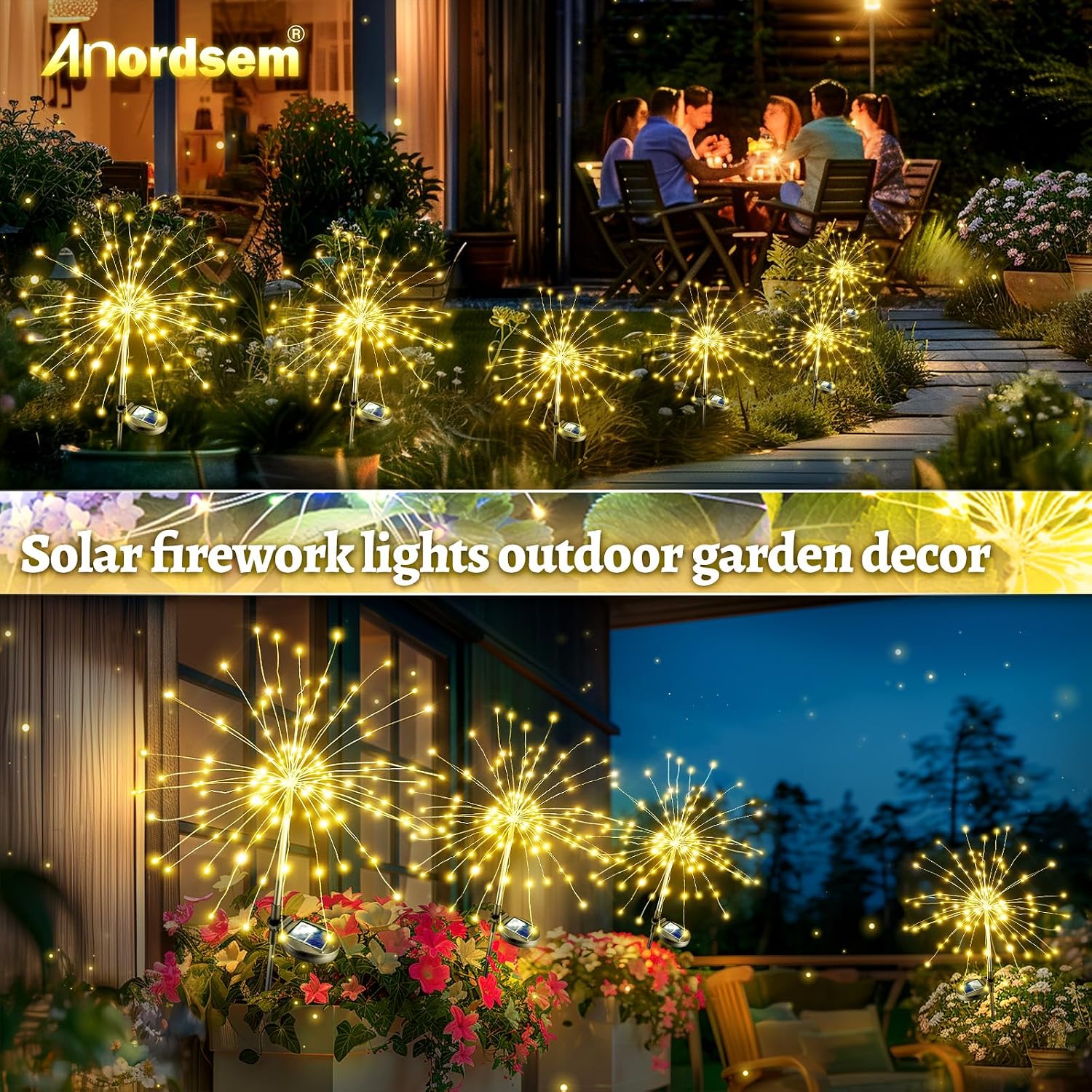 Thumbnail 5 de Anordsem Solar Lights Outdoor Garden – 4 Pack Fairy Firework LEDs for Patio, Pathway and Lawn