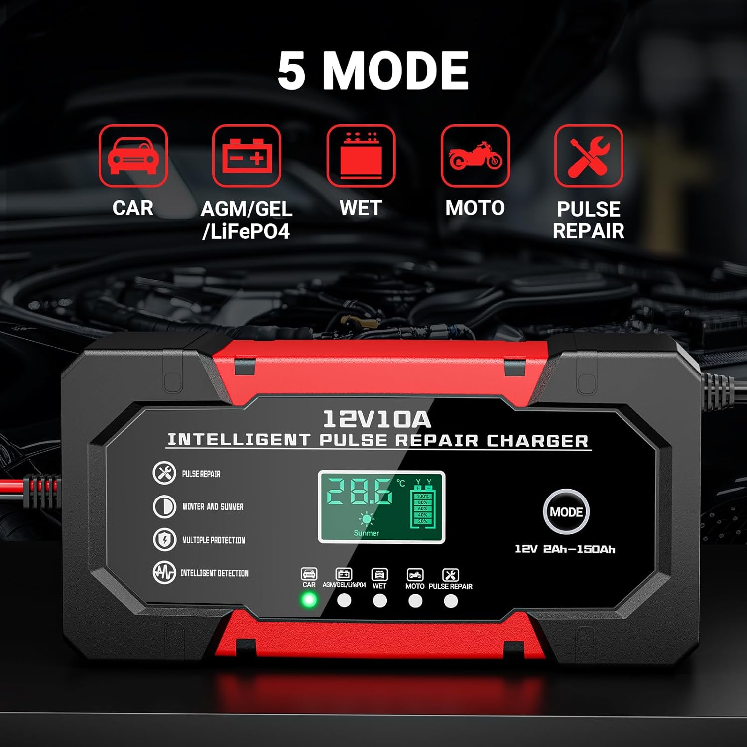 Thumbnail 5 de Battery Charger 10A 12V Fully Automatic Smart Car Battery Charger with LCD Display & Temperature Compensation