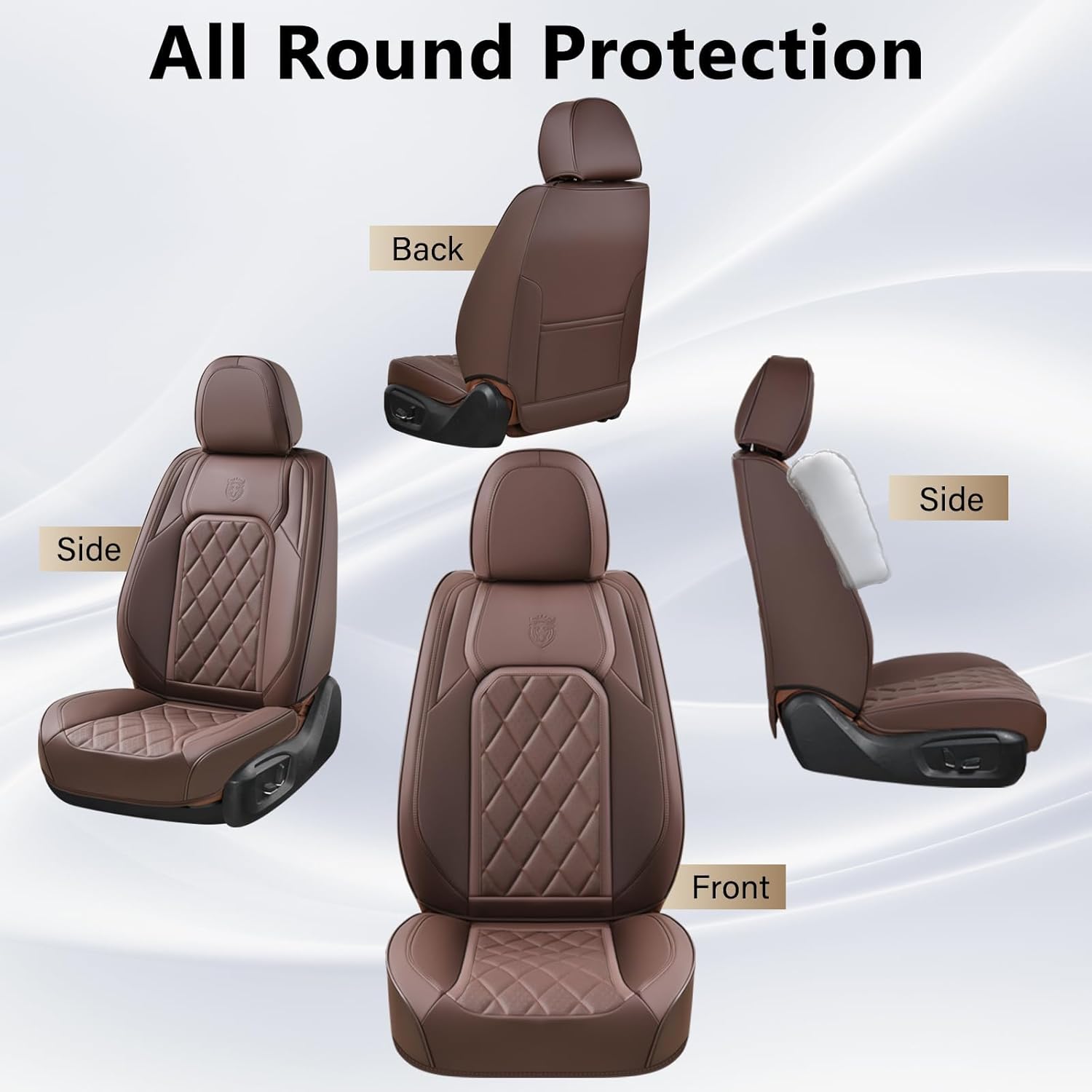 Thumbnail 5 de Coverado Front Seat Covers for Cars – Luxury Faux Leather, Universal Fit, Front Seats, Brown