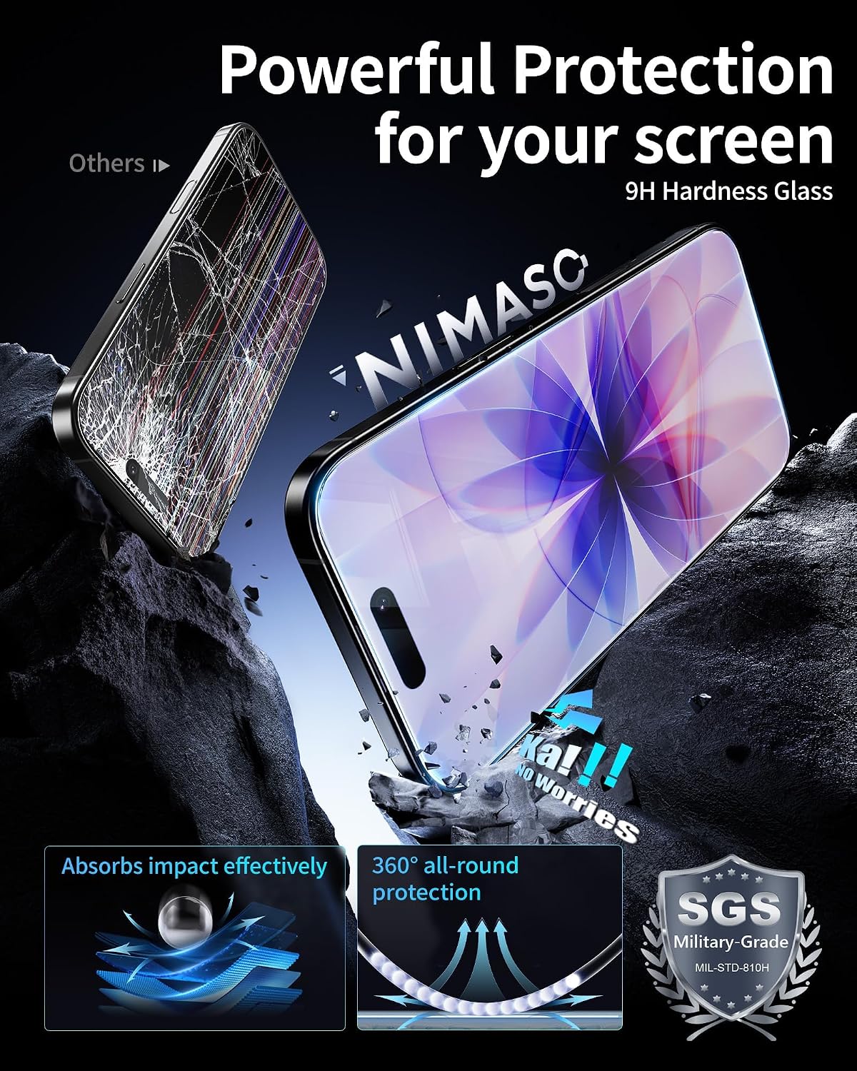 Thumbnail 3 de NIMASO lot de 2 films protecteurs d’écran pour iPhone 17 (6,3”) en verre trempé 9H