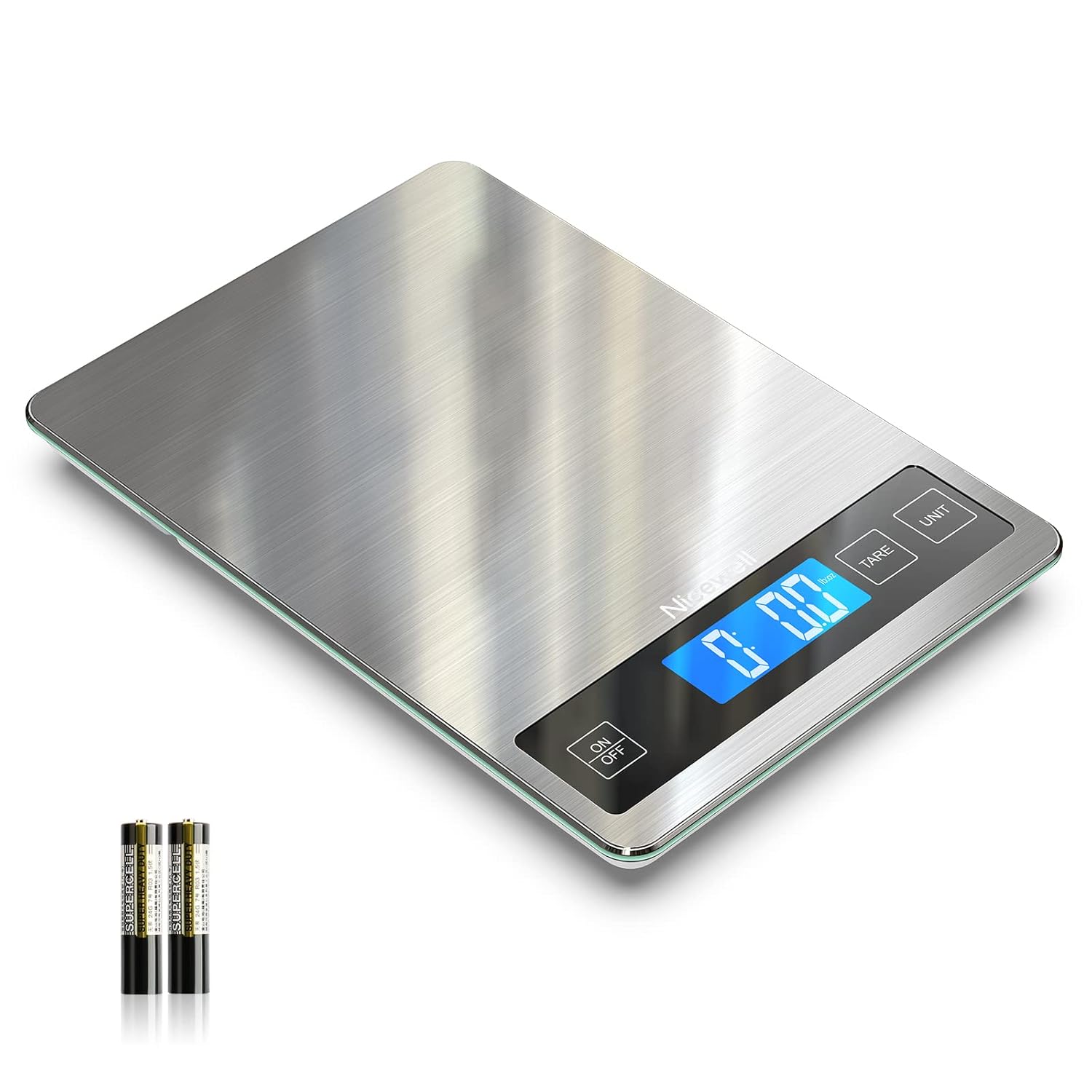 Detalle de Nicewell 22lb Digital Kitchen Scale with Tare, Backlit LCD, 1g/0.1oz, Stainless Steel & Tempered Glass