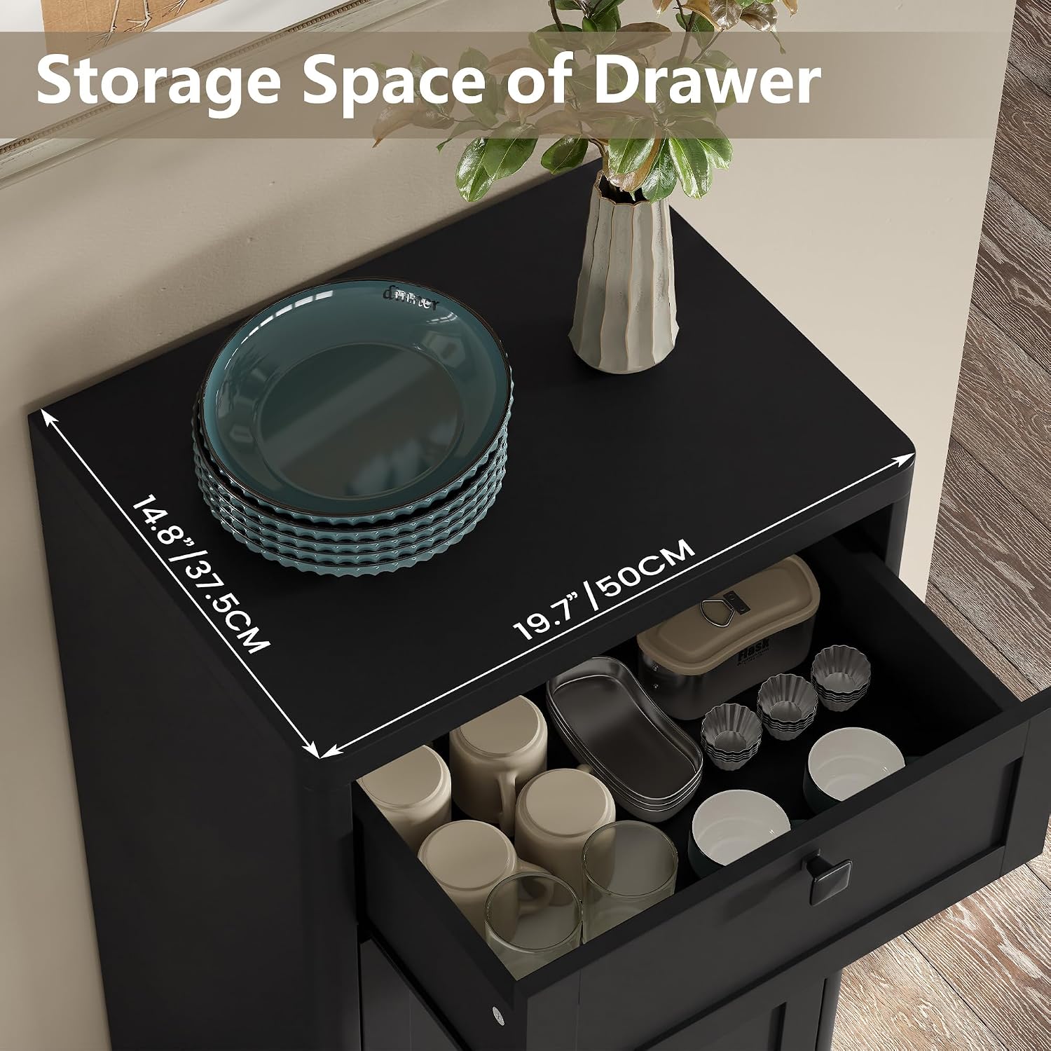 Thumbnail 5 de Furniouse 13-Gallon Tilt-Out Trash Cabinet with Drawer, Black Engineered Wood