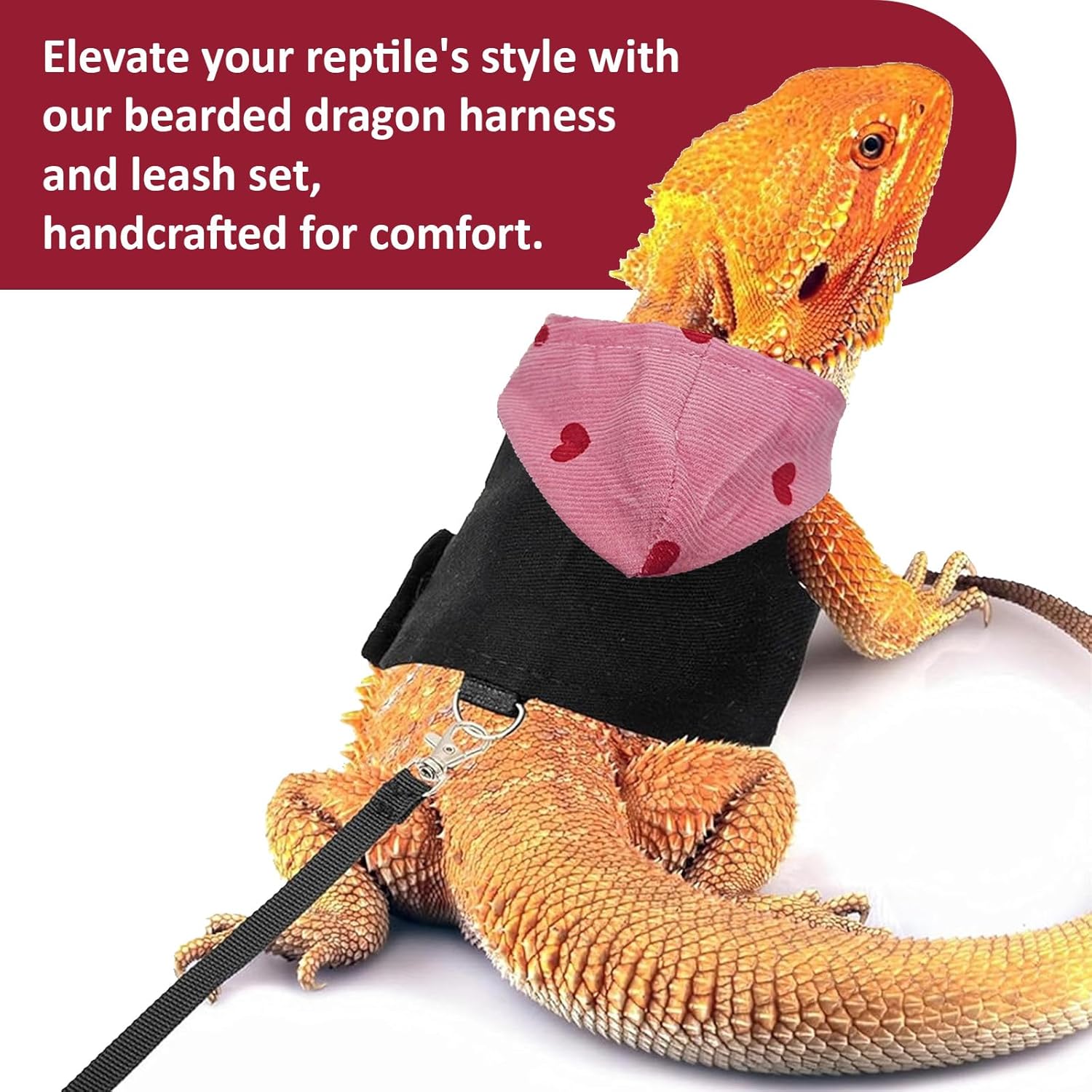 Thumbnail 4 de Red hat bearded dragon lizard hoodie leash suit with chest harness (outdoor walking)