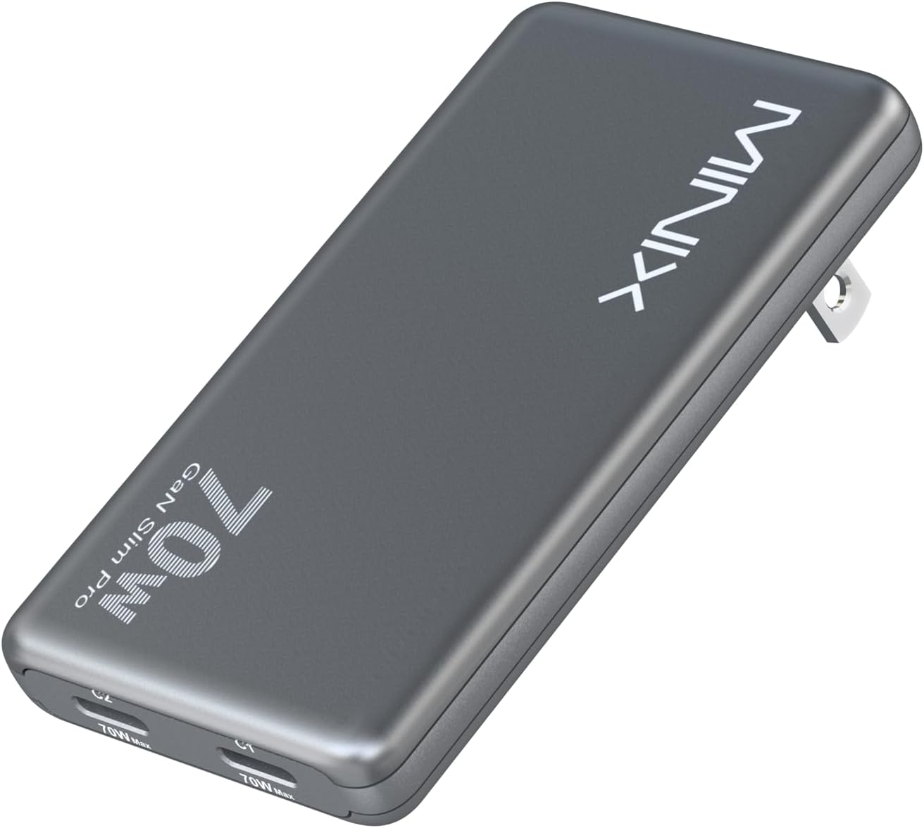 Detalle de MINIX PST-70C2-LB-SL 70W Flat USB-C Charger, Dual-Port GaN