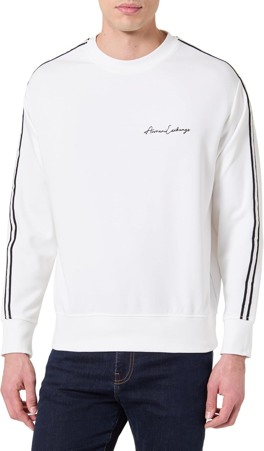 Detalle de Armani Exchange Essential Striped Sleeve: Maglia di Tuta Uomo con Logo Side Signature