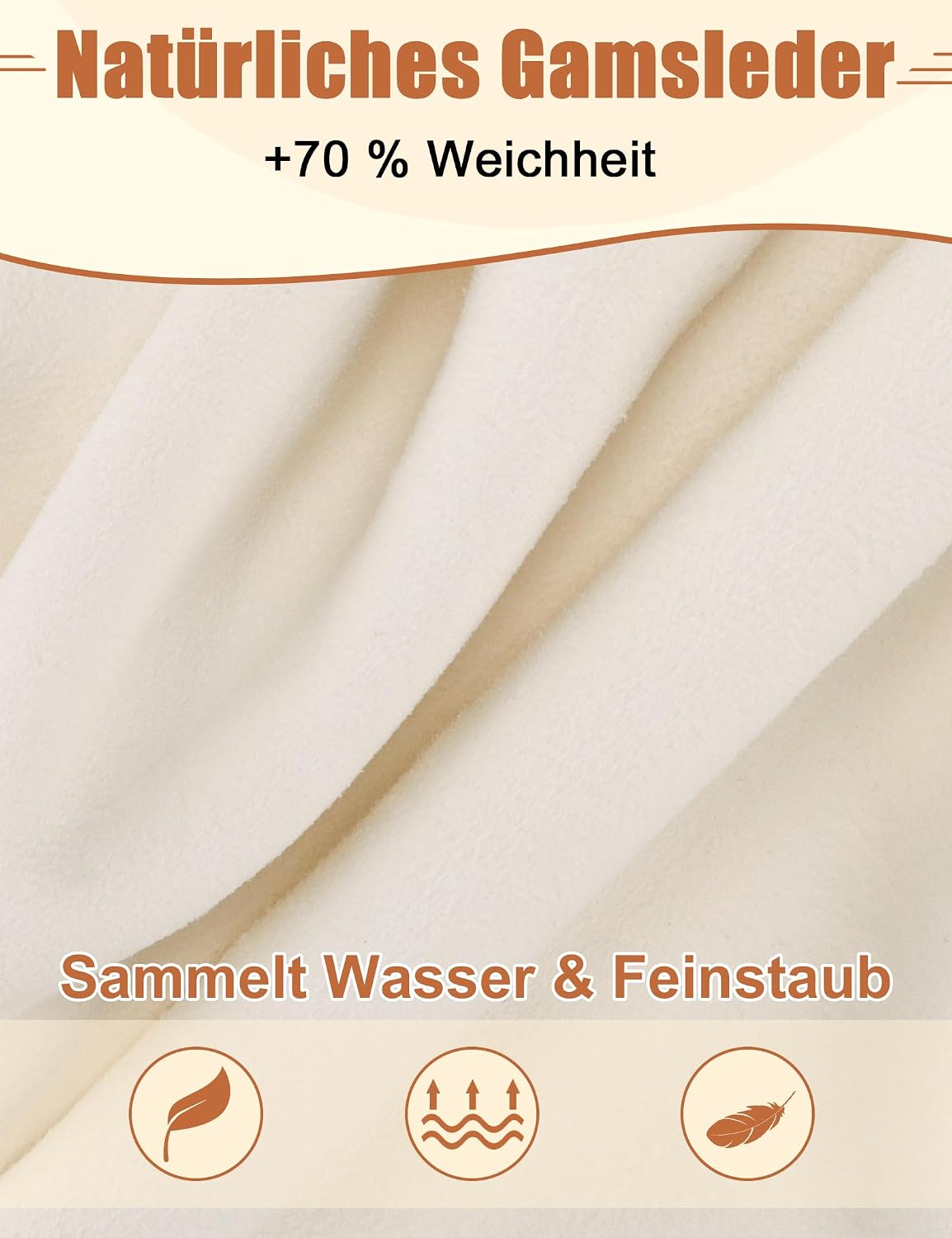 Detalle de Turnart Auto Reinigungstuch aus echtem Leder – Fensterleder- und Autoleder-Tücher (S/50×40cm)