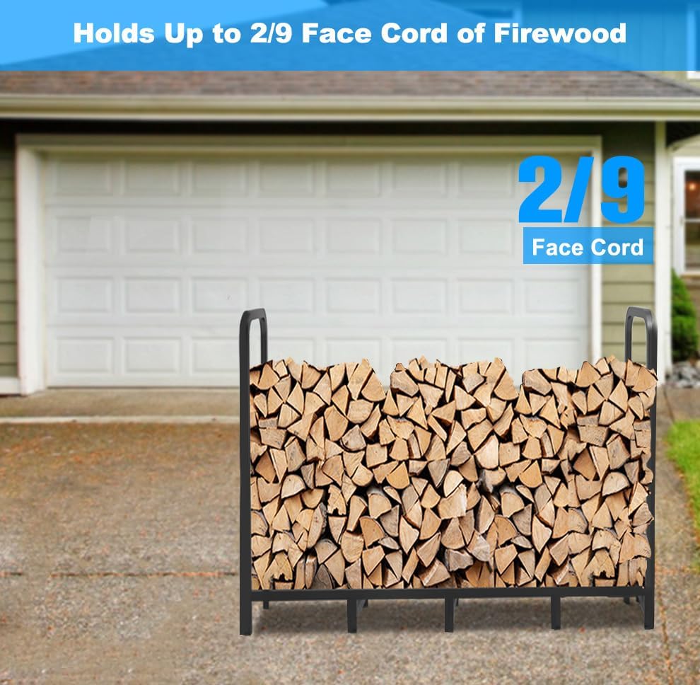 Detalle de Tikimilor 5.3 ft Firewood Rack, Powder-Coated Steel, Indoor/Outdoor