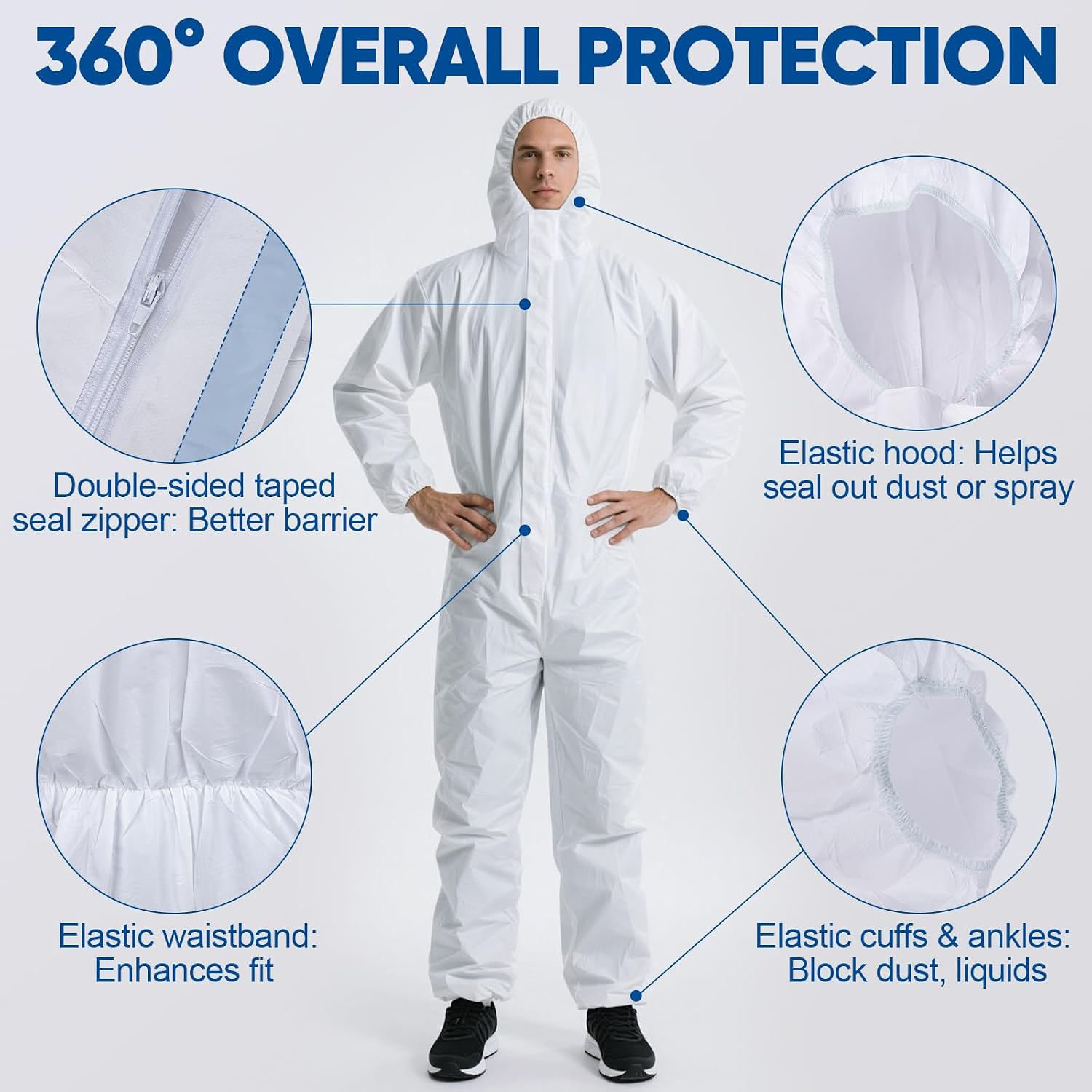 Thumbnail 6 de TICONN Disposable Protective Coveralls, PP+PE, Hood, Water-Repellent