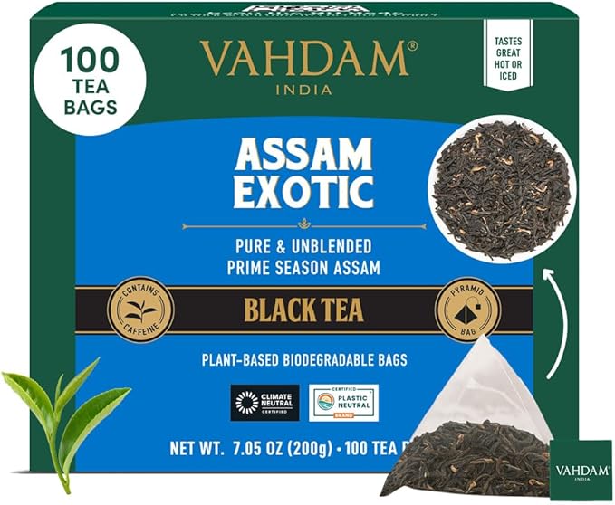 Detalle de VAHDAM Assam Exotic Té Negro 🌱 Bolsitas y Hojas Puro en India