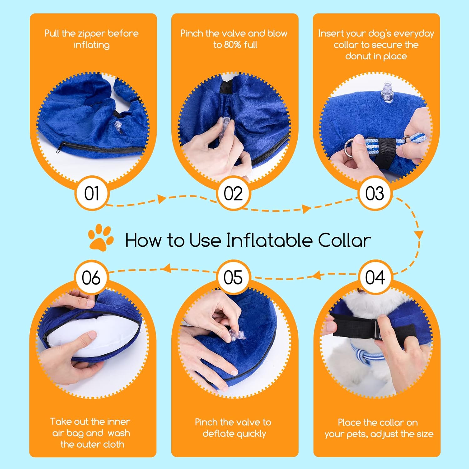 Thumbnail 4 de Nobleza Collerette Gonflable Ajustable pour Chien et Chat - Bleu (S) Anti-Léchage et Anti-Grattage