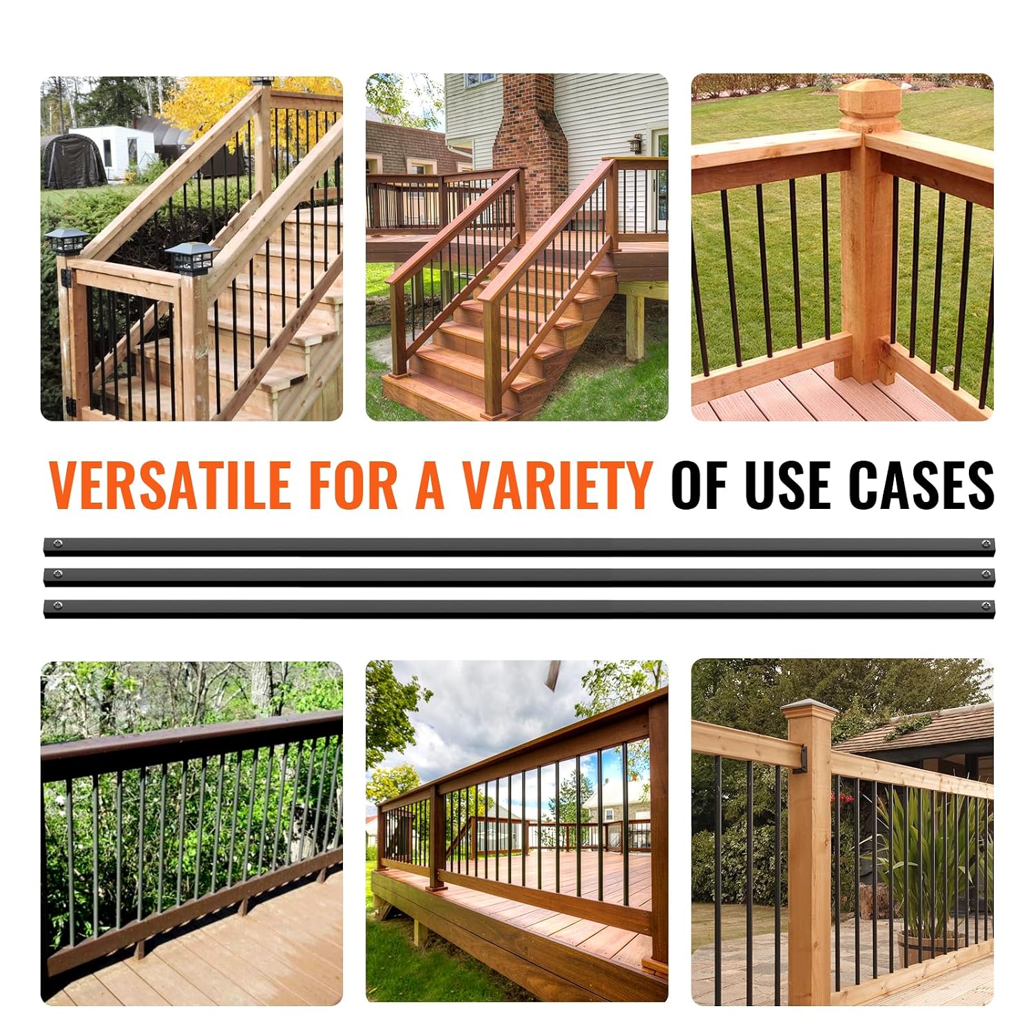 Detalle de VEVOR Balaustre in Metallo per Scale 1118 x 13 mm – Kit da 31 pezzi in alluminio verniciato a polvere nera satinata, passerella per scale e ponti