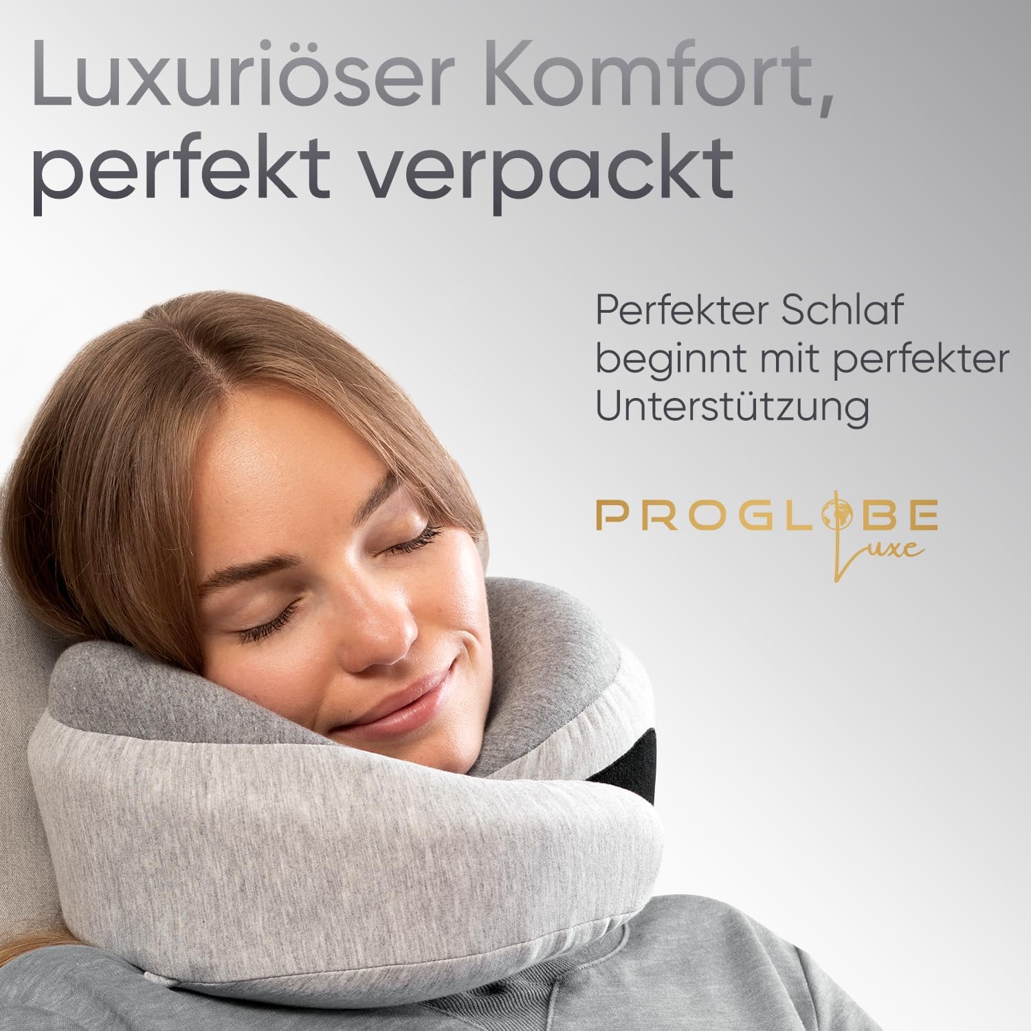 Thumbnail 1 de Proglobe Luxe Reisekissen aus Memory-Schaum – Hellgrau, Bio-Baumwolle, mit Kinnstütze