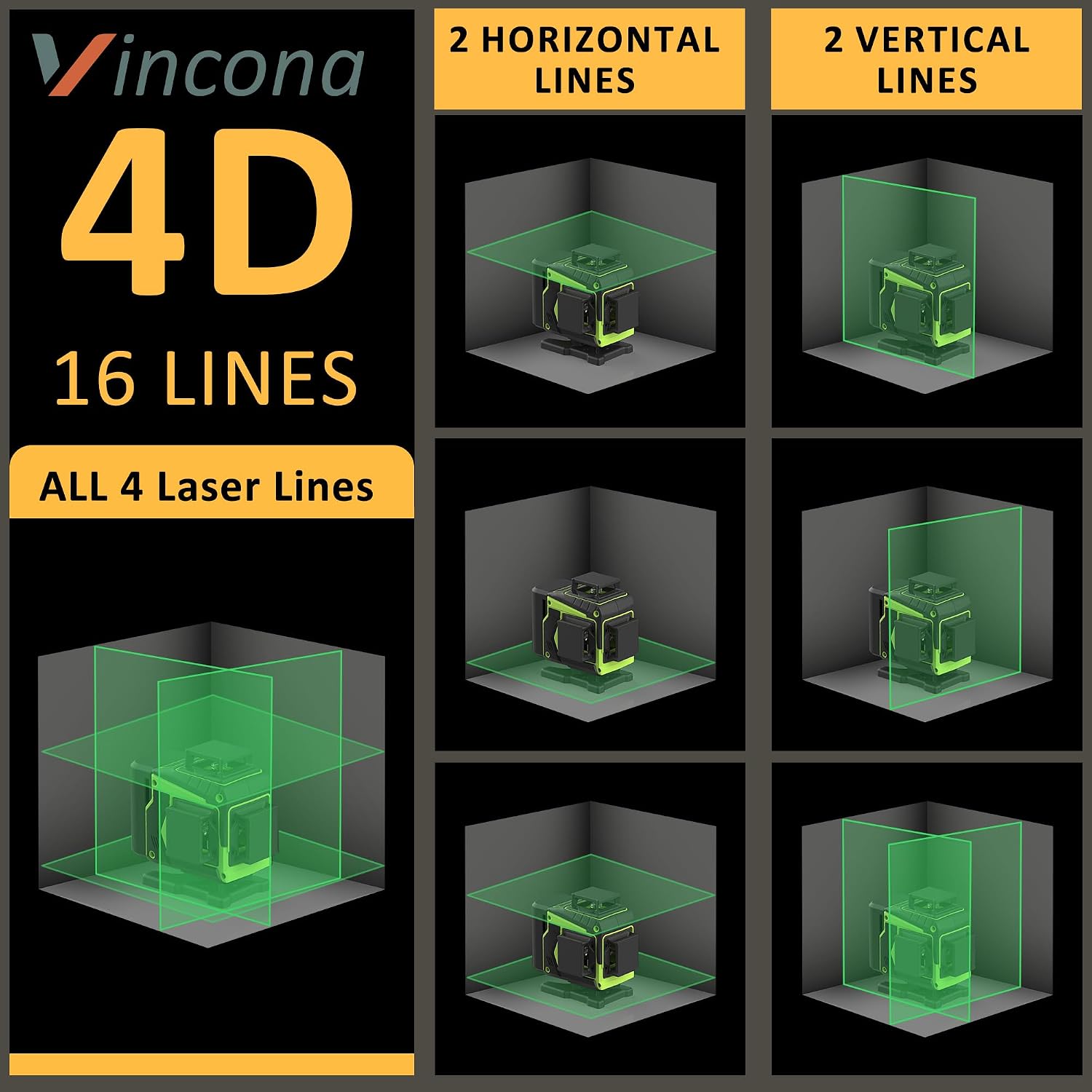 Thumbnail 3 de Vincona Kreuzlinienlaser Grün 4 x 360°