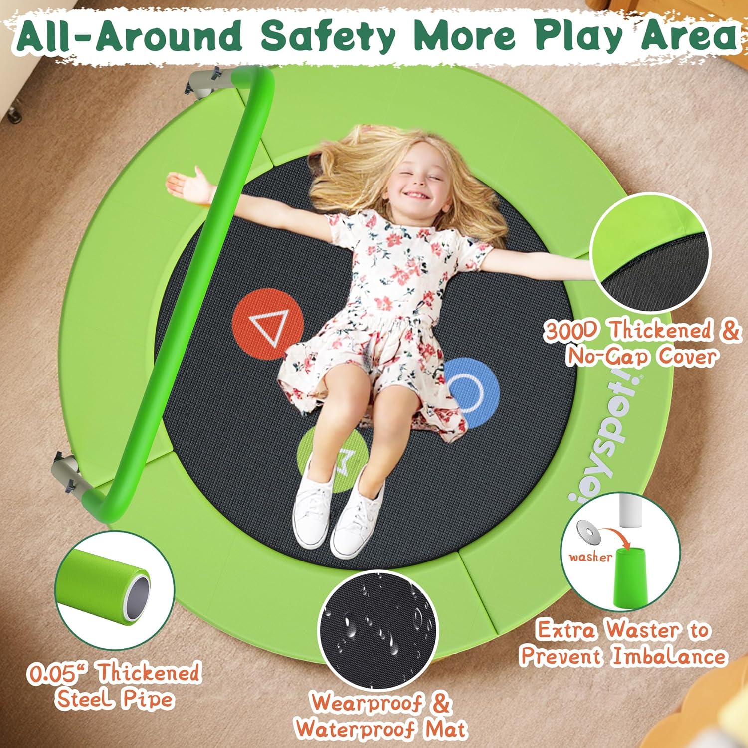 Thumbnail 5 de 3FT Toddler Trampoline with Adjustable Handlebar – Foldable, Spring-Free, for Ages 1-6