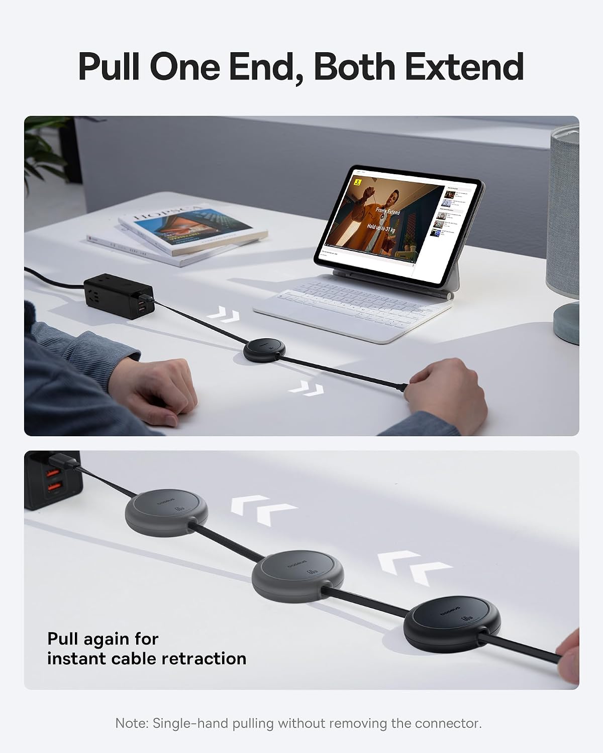 Detalle de Baseus cavo USB‑C a USB‑C arrotolabile 60 W retrattile da 1 m (per iPhone 16/15/14 Pro, Galaxy S e MacBook/iPad Pro)
