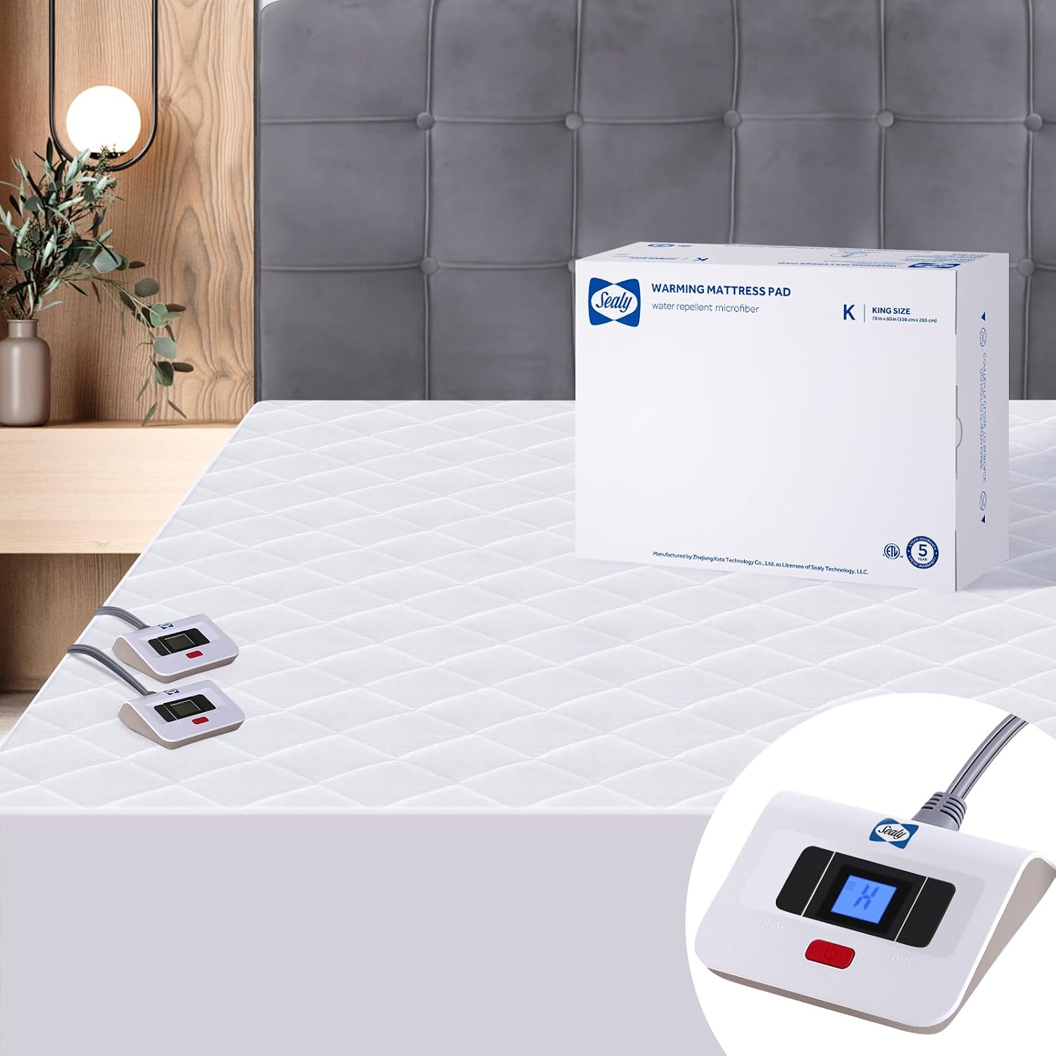 Detalle de Sealy KTHM-QATMF-K Heated Mattress Pad, King, Dual Controls, 10 Settings