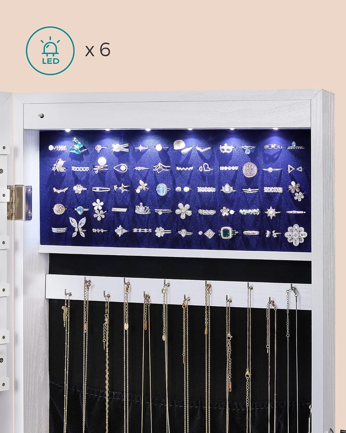 Detalle 2 de SONGMICS BERIT JJC99WT Lockable Jewellery Cabinet with Full-Length Mirror and LEDs