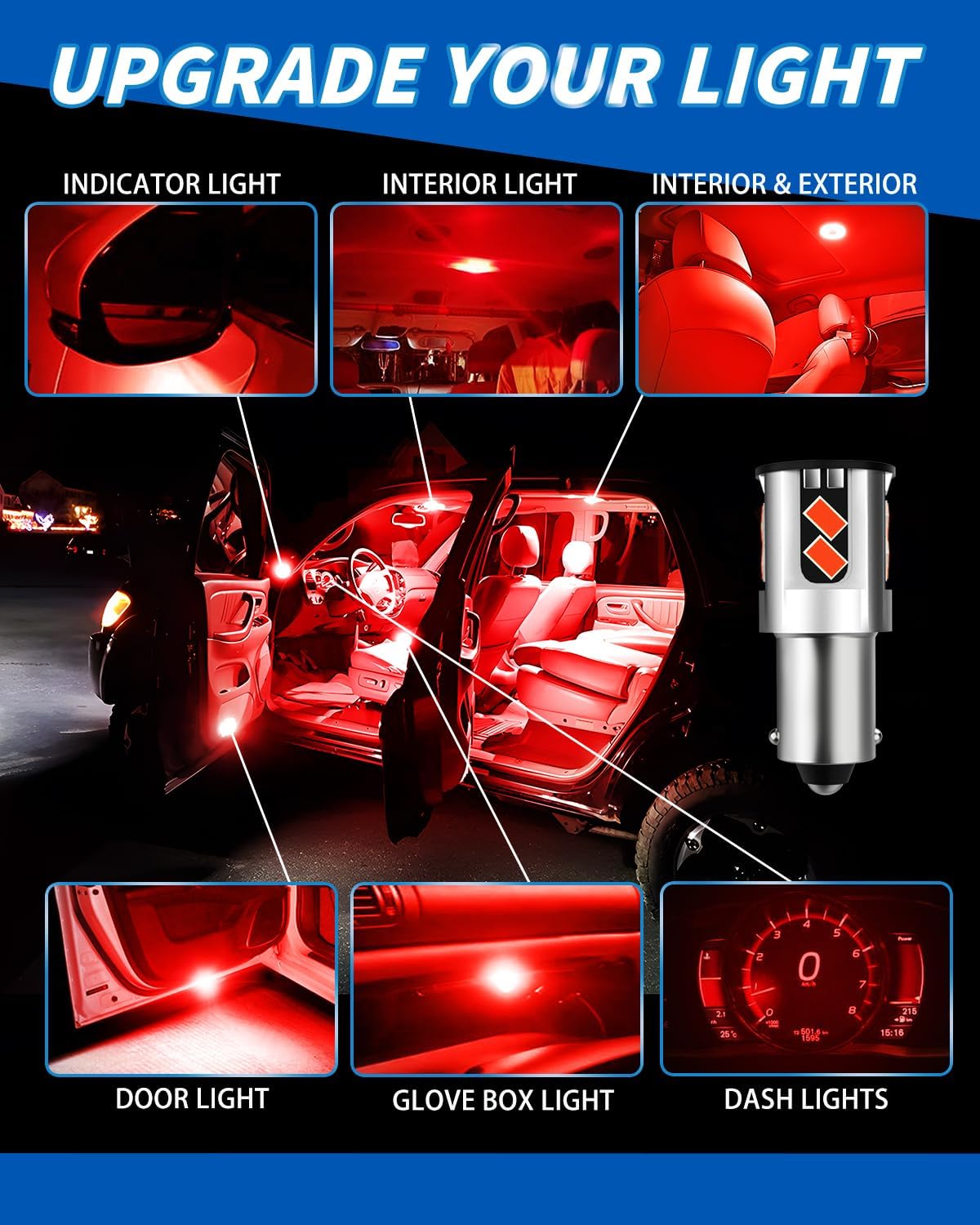 Thumbnail 5 de Keiurot BA9S T4W LED Bulbs 64111 1895 (9–60V) Red Pack of 2