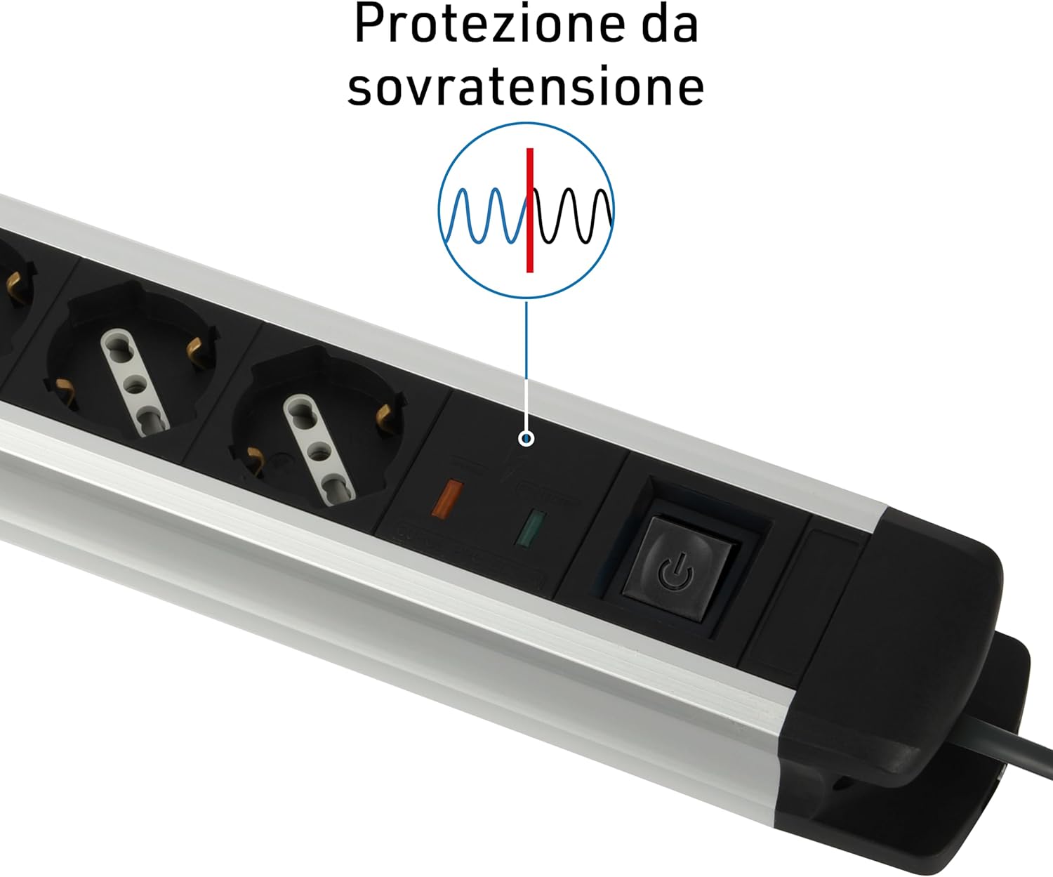 Thumbnail 5 de Electraline 61904 Multipresa Alu-Line 6 Posti con Corpo in Alluminio, Interruttore, Spina 90° e Protezione – 2 m