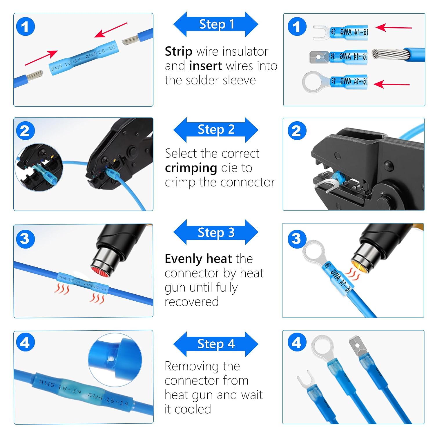 Detalle 1 de Kuject 130-Piece Heat-Shrink Wire Connector Kit with Ring, Fork and Spade Terminals