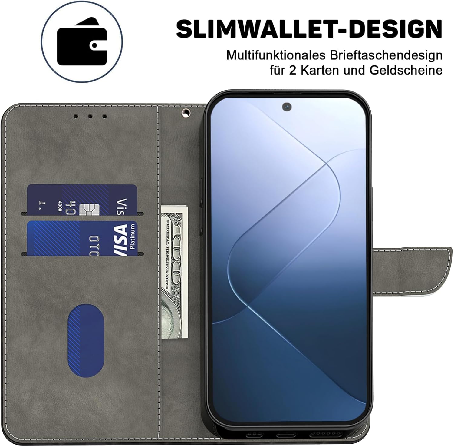 Thumbnail 2 de BOLELAW Hülle für Samsung Galaxy A26/Galaxy A17 – Stoßfeste PU-Leder Wallet Case, Magnetverschluss, Standfunktion, 2 Kartenfächer, Rosa Pfirsichherz