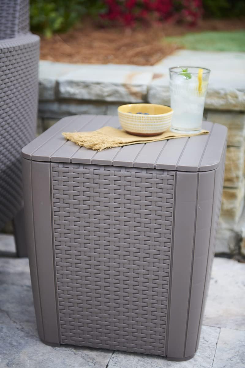 Detalle 2 de Keter Luzon 247630 Outdoor Side Table with Storage, Grey Rattan Effect