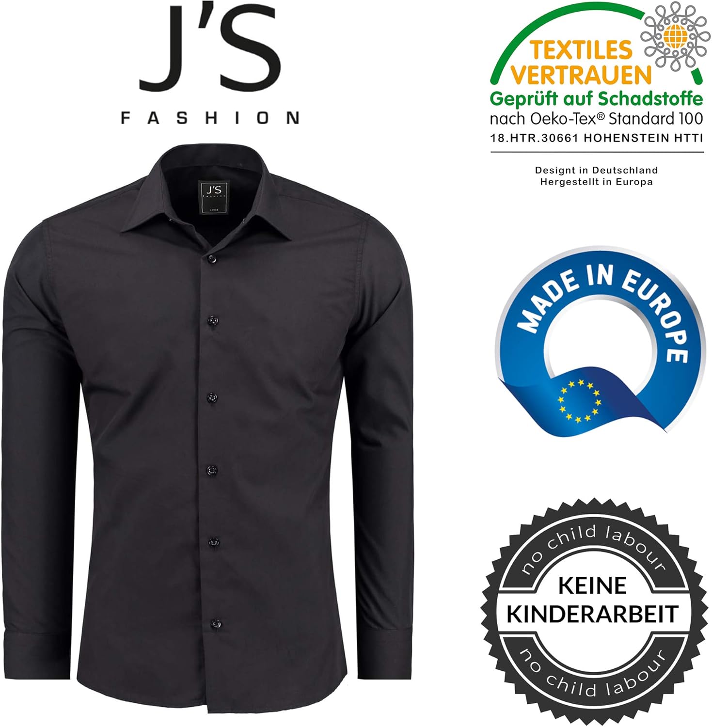 Thumbnail 1 de J'S FASHION Herren Slim-Fit Langarmhemd – pflegeleicht, bügelleicht, Kent-Kragen