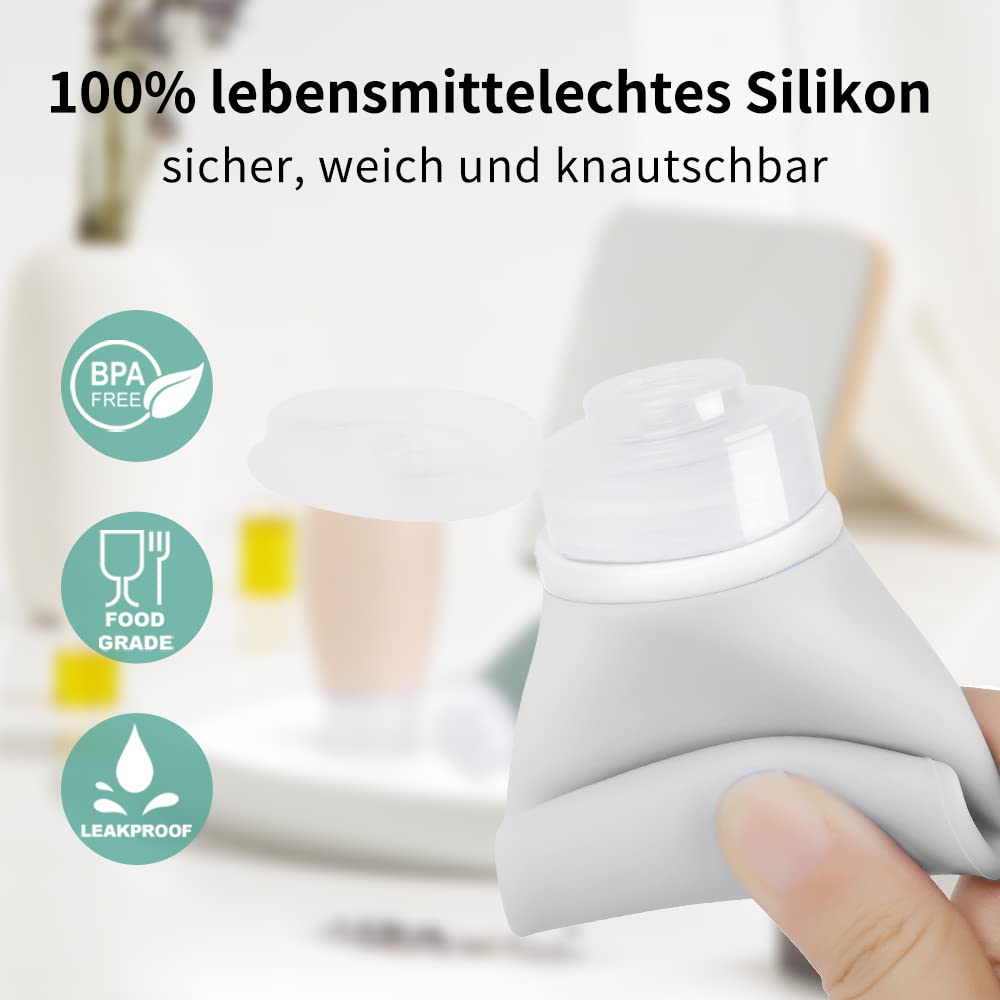 Detalle de Opret 100 ml Silikon Reiseflaschen Set, 3 Stück – Auslaufsicher, BPA-frei, TSA-geprüft