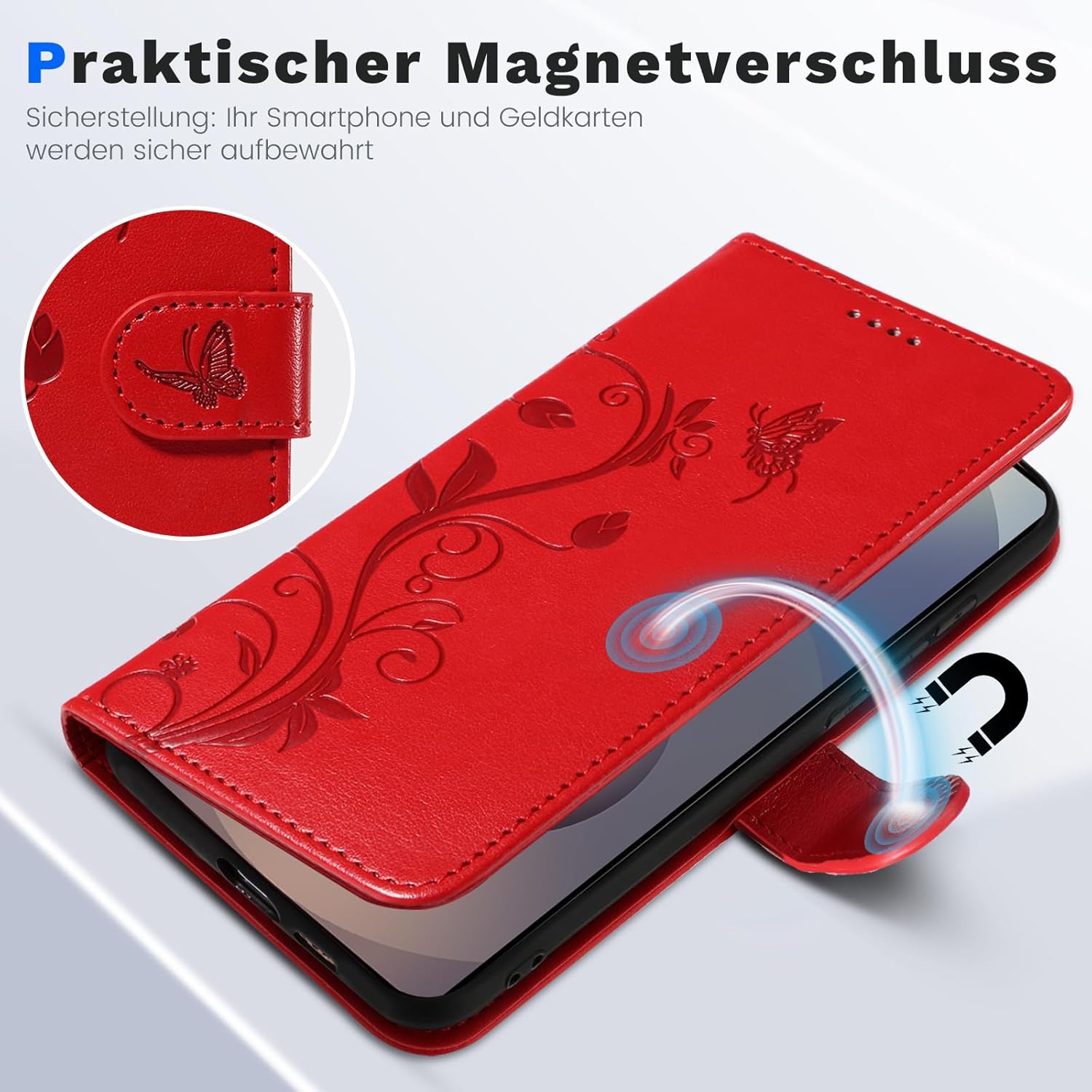 Thumbnail 4 de VANKI Lederhülle für Samsung Galaxy S25 Ultra – Flip Wallet mit Ständer, 3 Kartenfächer, Rot